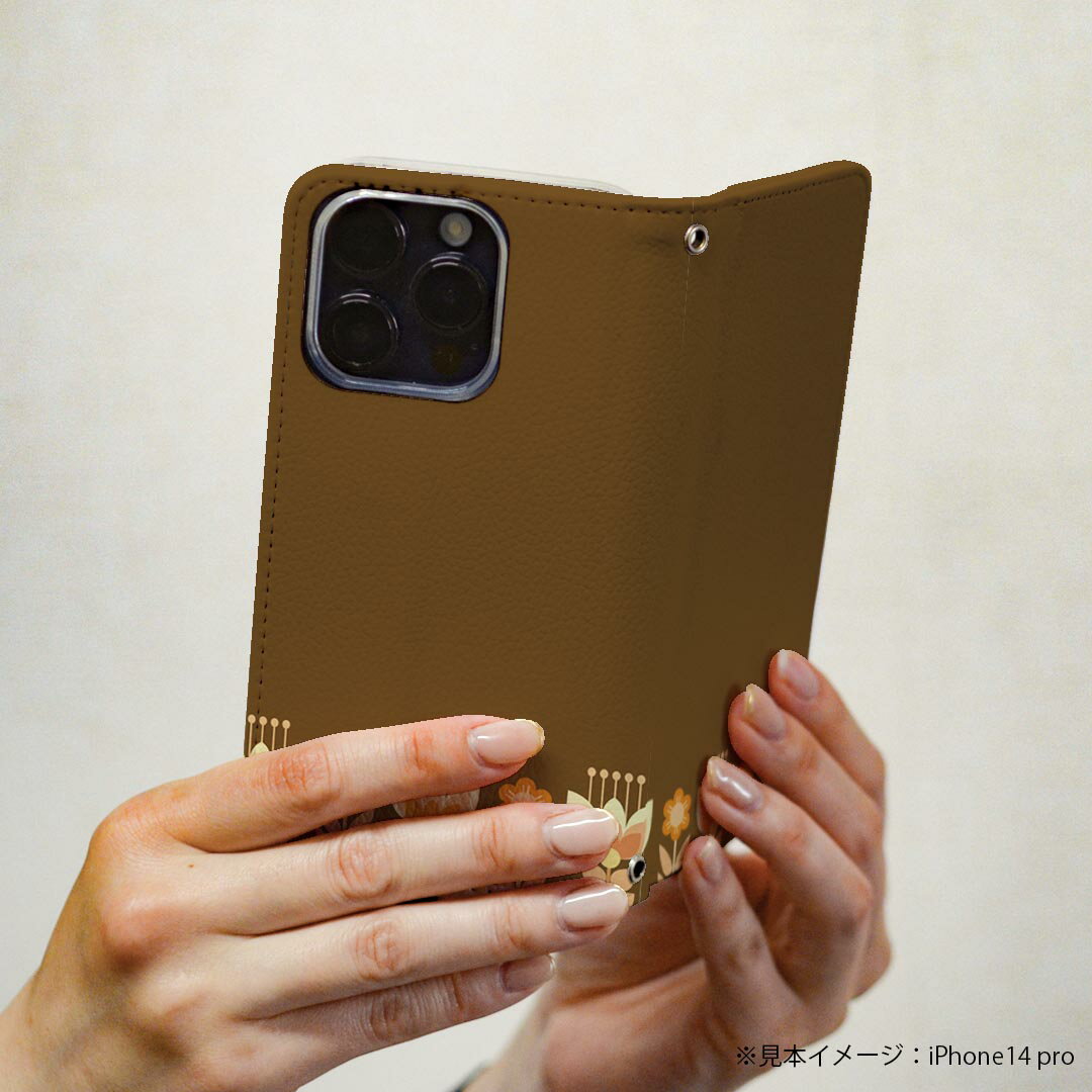 らくらくスマートフォン me 用 スマホカバー F-01L 共通対応 ケース カバー 手帳型 マグネット式 ピタッと閉まる レザーケース カード収納 ポケット 008606 茶色　ブラウン　花