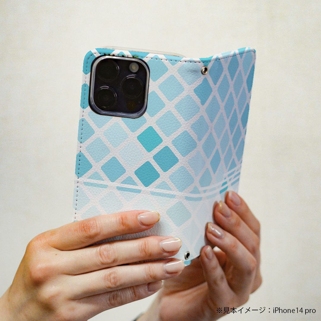 iPhone15promax 6.7インチ 専用 各キャリア iPhone15 Pro Max プロマックス 共通対応 ケース カバー 手帳型 マグネット式 ピタッと閉まる レザーケース カード収納 ポケット igcase 008672 チェック　水色　青　ブルー　模様