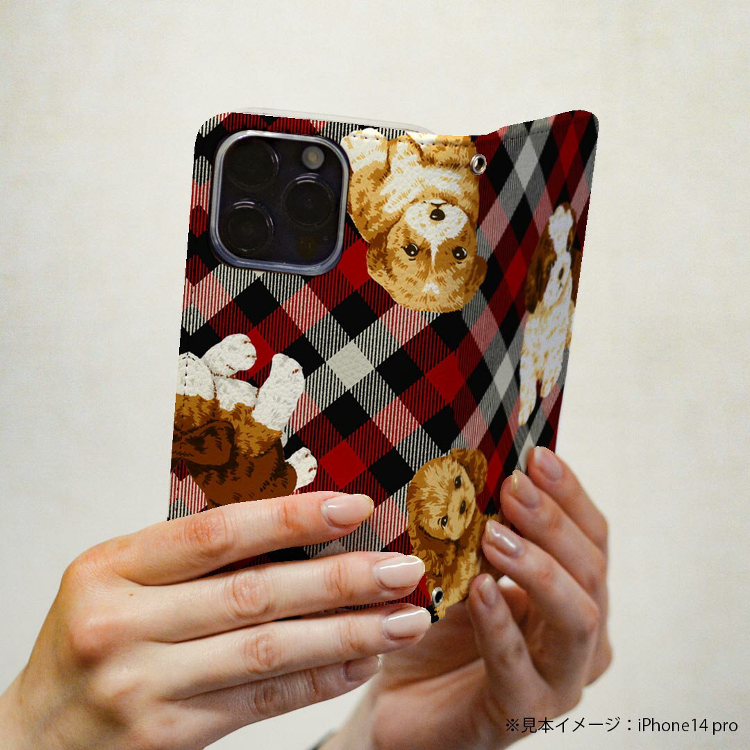AQUOS Ever SH-02J アクオス エバー sh02j 専用 ケース カバー 手帳型 マグネット式 ピタッと閉まる レザーケース カード収納 ポケット igcase 008724 赤　レッド　チェック　犬