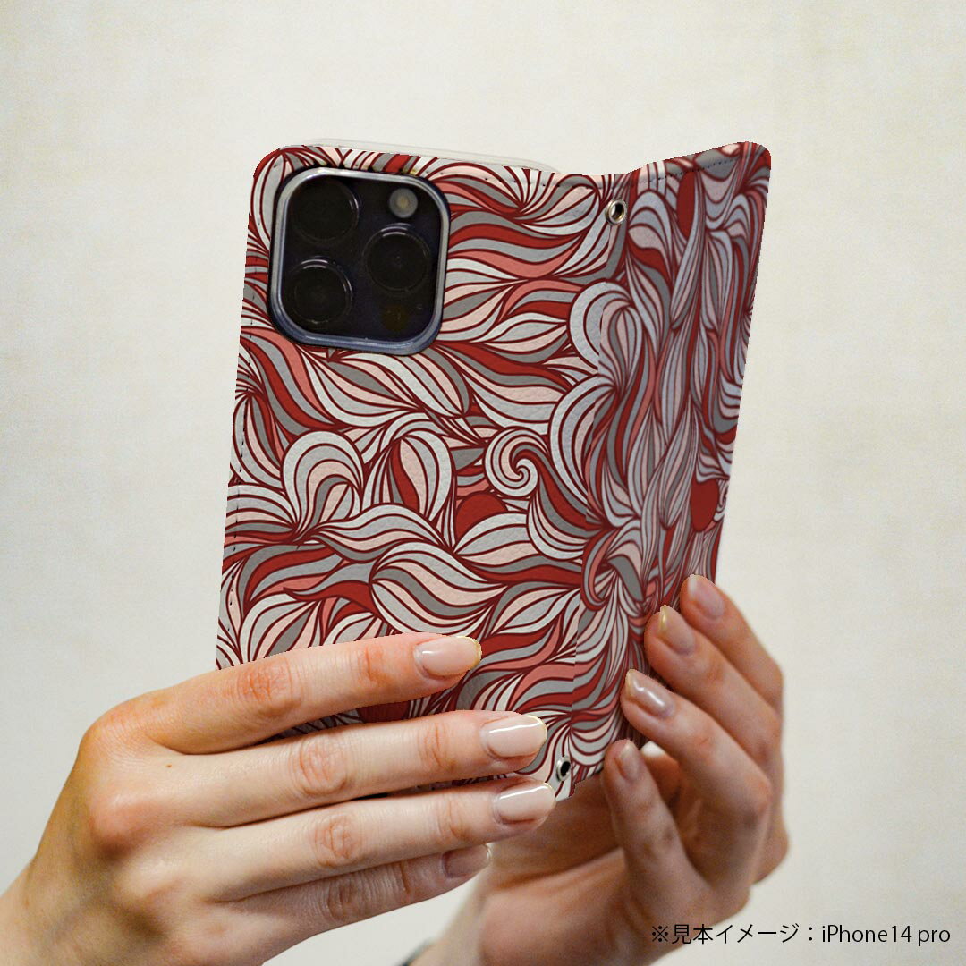 AQUOS sense6 用 スマホカバー SH-54B SHG05 共通対応 ケース カバー 手帳型 マグネット式 ピタッと閉まる レザーケース カード収納 ポケット 008745 模様　赤　レッド 3