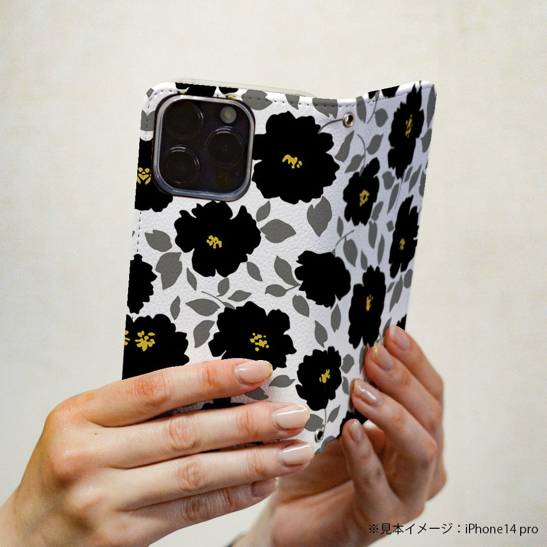 Google Pixel 9 Pro XL 専用 ケース カバー 手帳型 マグネット式 ピタッと閉まる レザーケース pixel9proxl カード収納 ポケット igcase 008793 花　　黒　ブラック