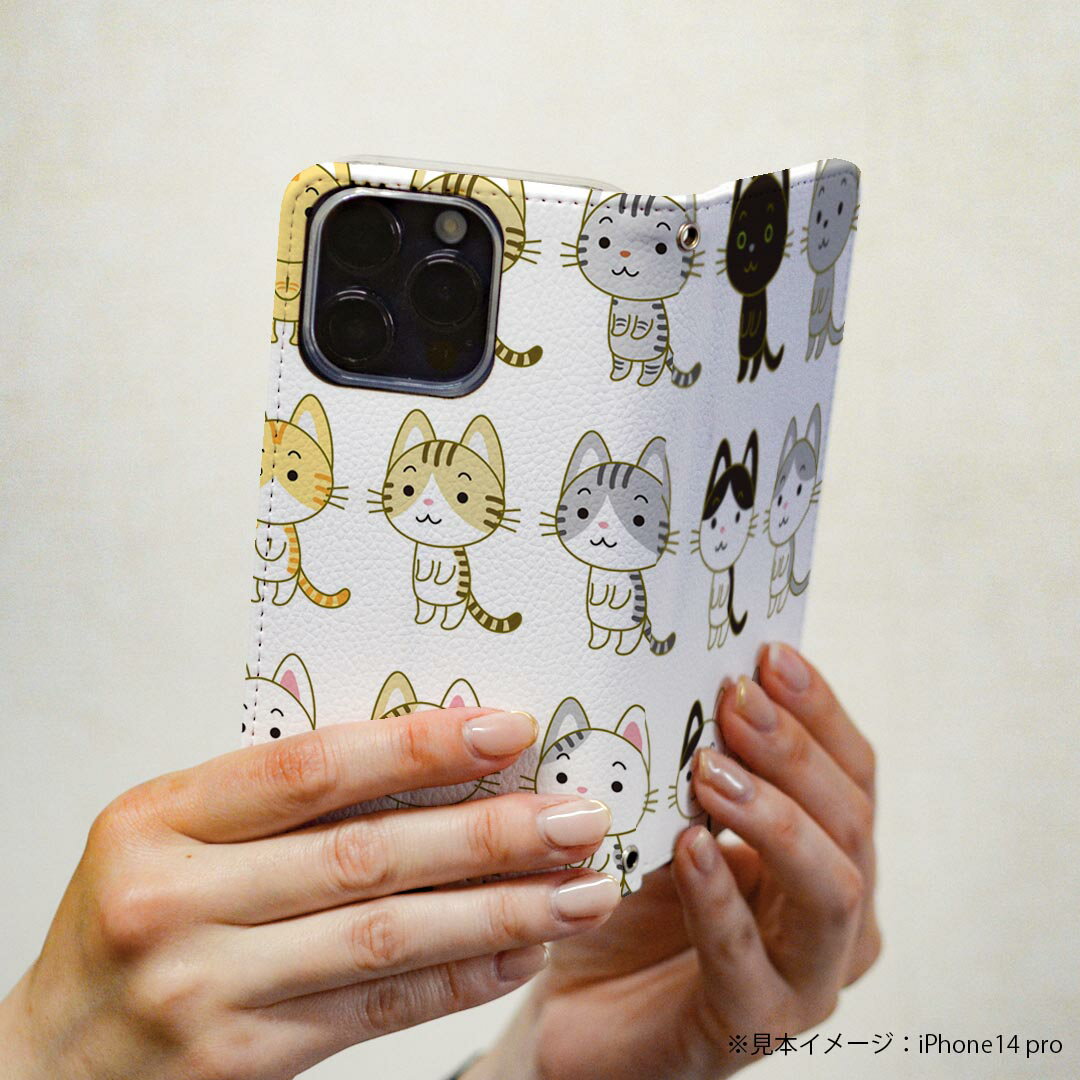 DIGNO BX3 用 A401KC / A402KC / A403KC 共通対応 ケース カバー 手帳型 マグネット式 ピタッと閉まる レザーケース ディグノBX3 カード収納 ポケット igcase 008860 イラスト　ネコ　猫