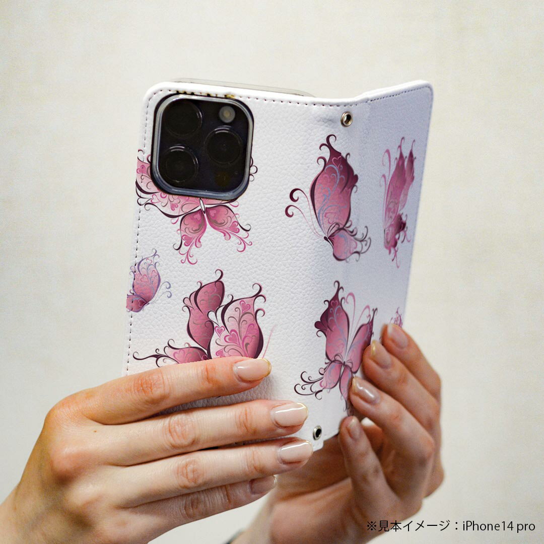 Galaxy A25 用 SC-53F / SCG33 共通対応 ケース カバー 手帳型 マグネット式 ピタッと閉まる レザーケース ギャラクシーa25 5G カード収納 ポケット igcase 009223 蝶　ピンク　ハート