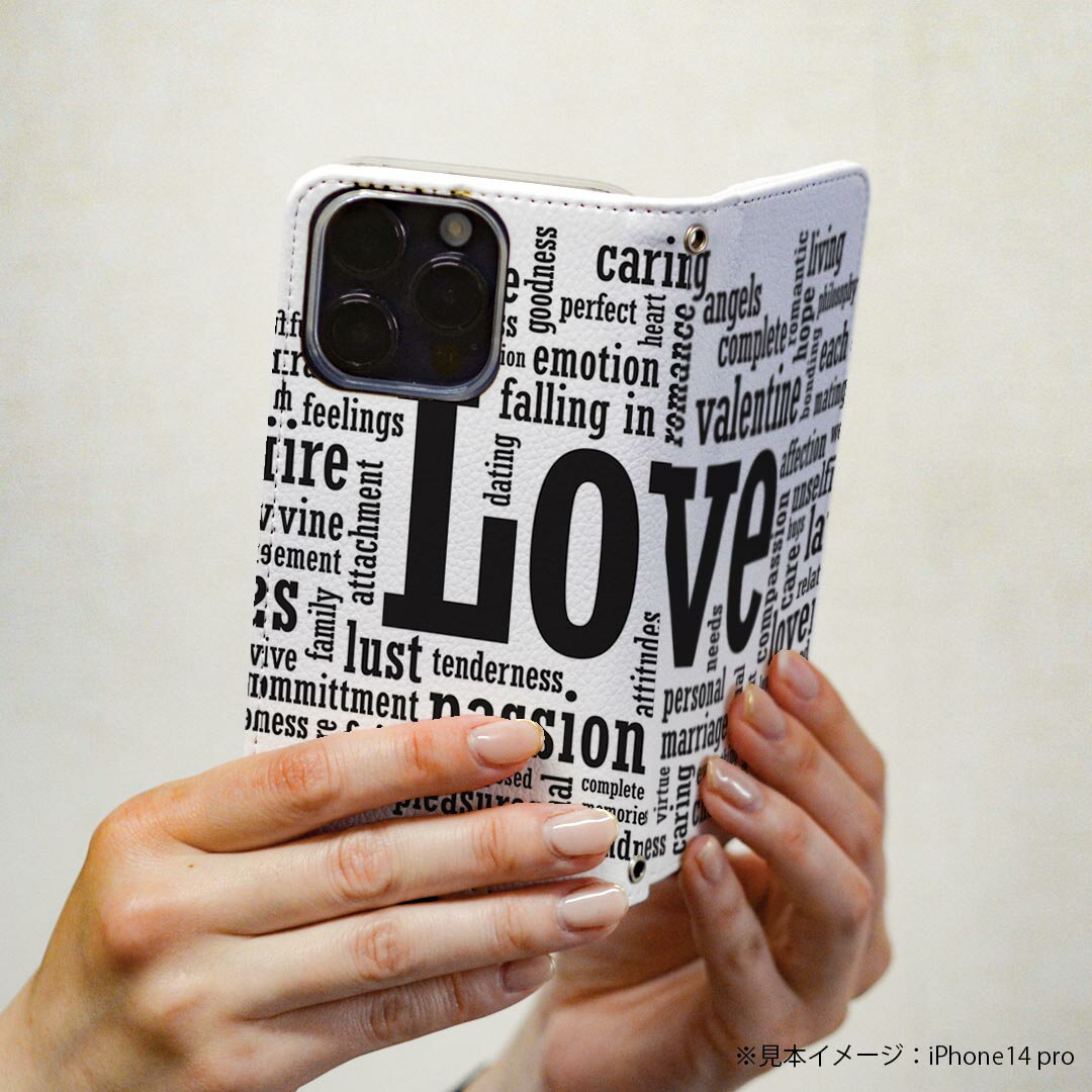 Rakuten BIG s 楽天モバイル 専用 ケース カバー 手帳型 マグネット式 ピタッと閉まる レザーケース カード収納 ポケット igcase 009299 英語　白　黒　LOVE