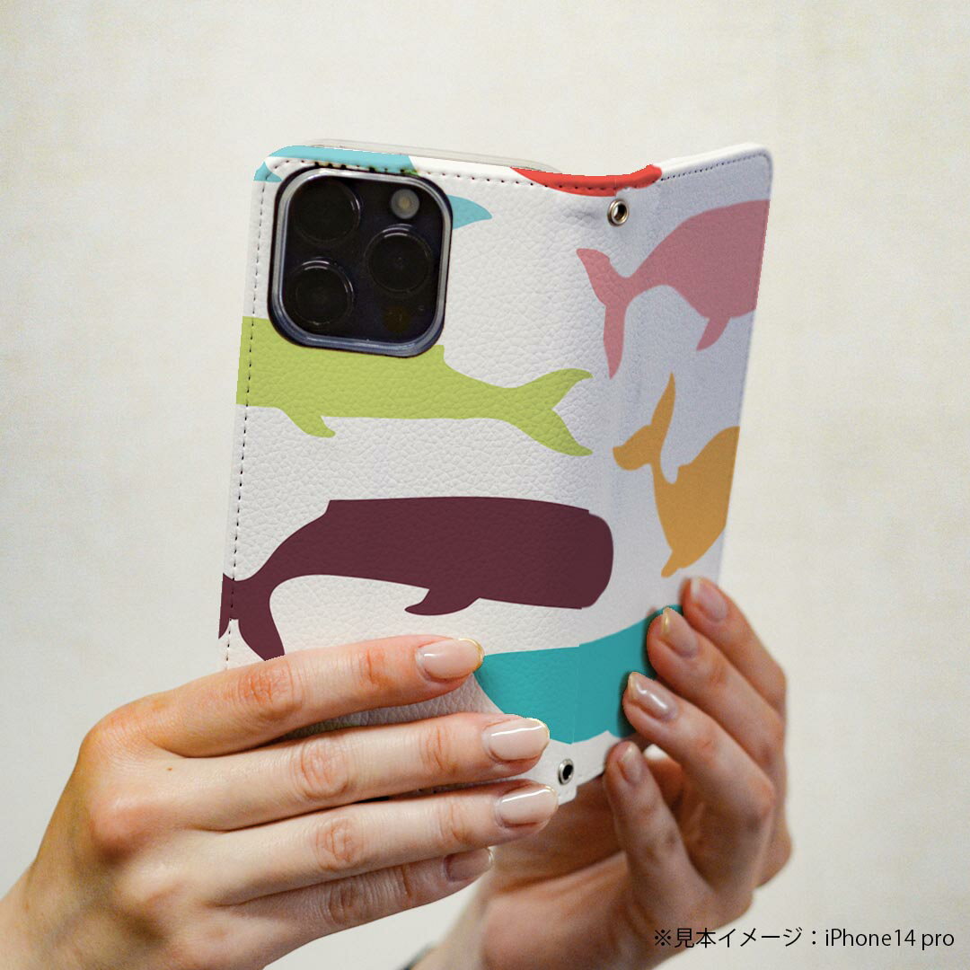 arrows NX F-01K アローズ NX 専用 ケース カバー 手帳型 マグネット式 ピタッと閉まる レザーケース f01k カード収納 ポケット igcase 009452 動物　くじら　カラフル