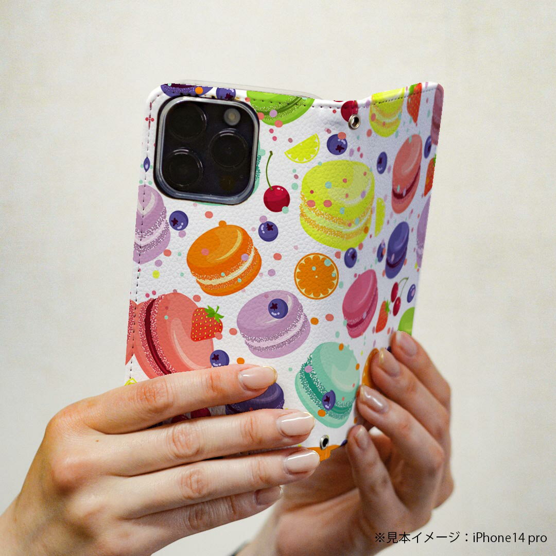 Xperia 1 ii エクスペリア 用 スマホカバー SO-51A / SOG01 共通対応 ケース カバー 手帳型 マグネット式 ピタッと閉まる レザーケース カード収納 ポケット 009741 デザート　マカロン　カラフル