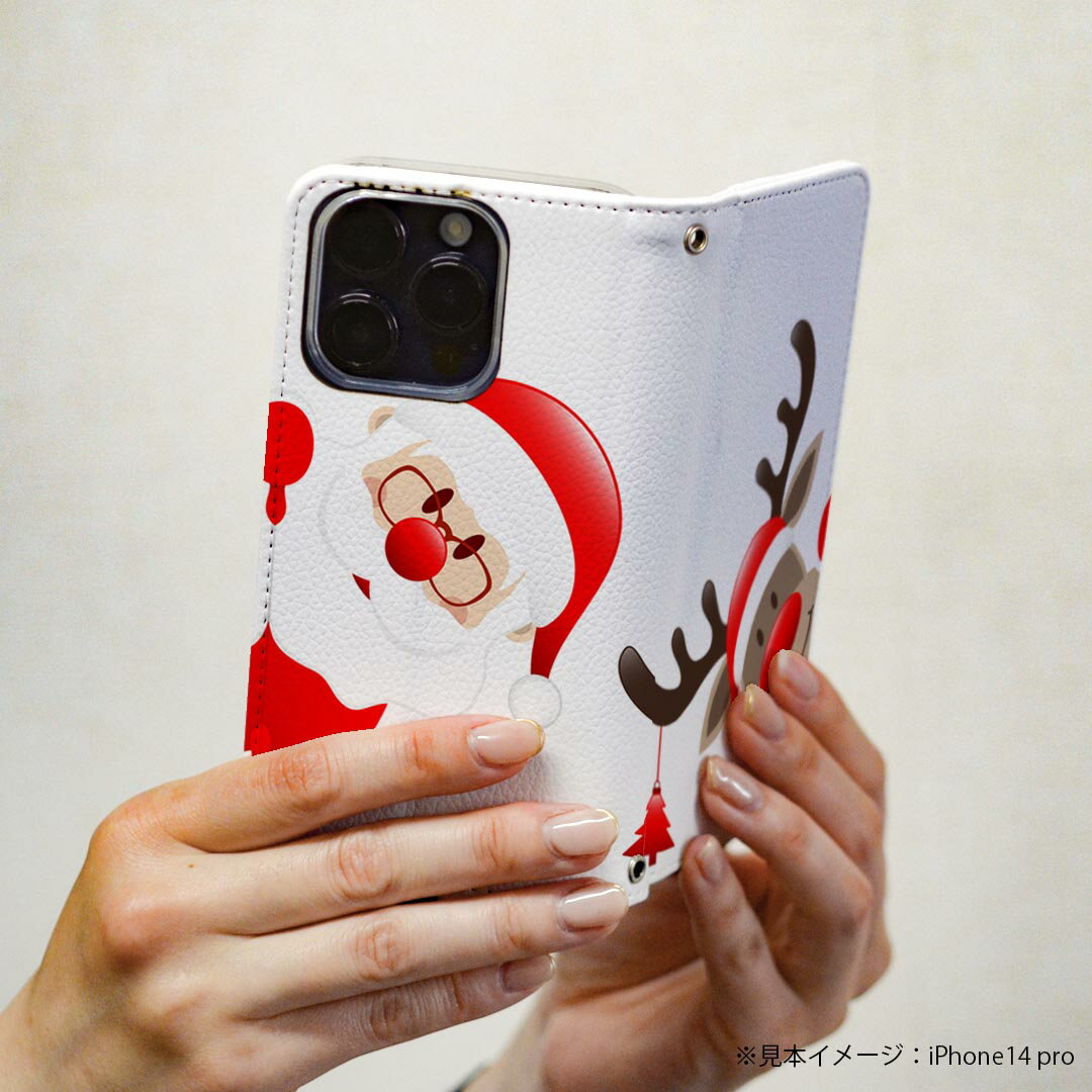 Xperia 5 III 用 スマホカバー SO-53B / SOG05 共通対応 ケース カバー 手帳型 マグネット式 ピタッと閉まる レザーケース カード収納 ポケット 009949 クリスマス　サンタ　キャラクター