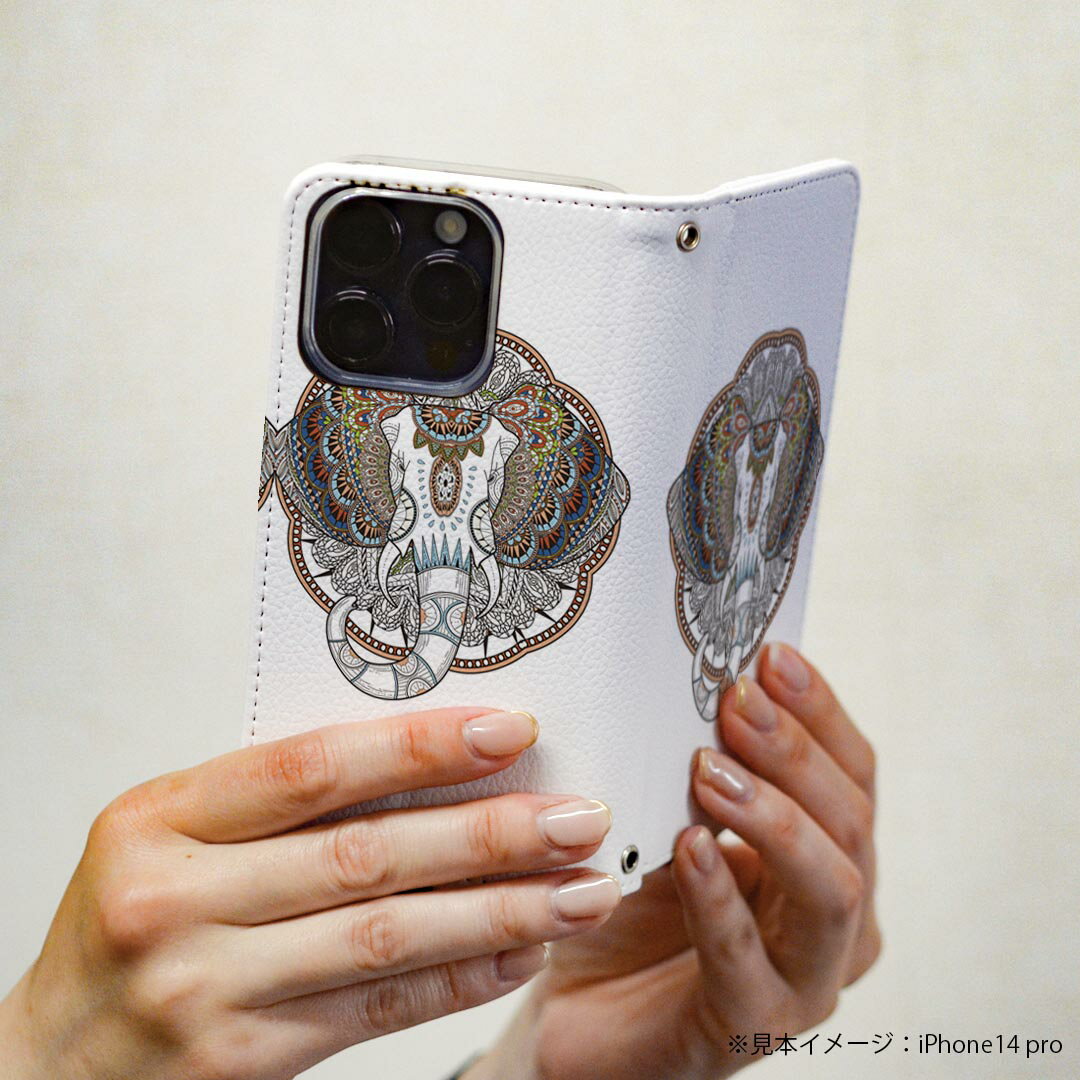 iPhone15promax 6.7インチ 専用 各キャリア iPhone15 Pro Max プロマックス 共通対応 ケース カバー 手帳型 マグネット式 ピタッと閉まる レザーケース カード収納 ポケット igcase 010051 アジアン　ゾウ　カラフル