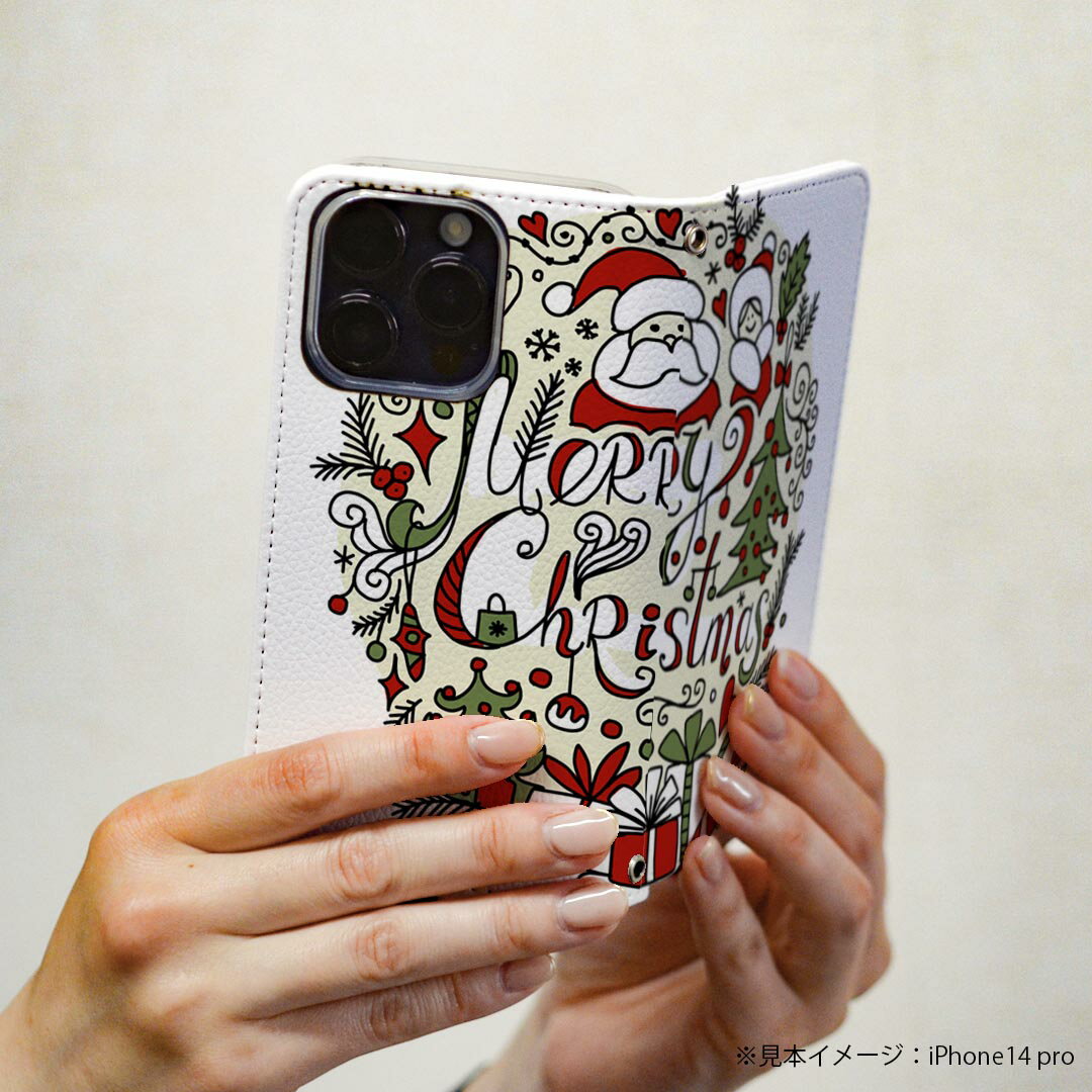 Xperia 10 V SO-52D / SOG11 / A302SO / XQ-DC44 エクスペリア 専用 ケース カバー 手帳型 マグネット式 ピタッと閉まる レザーケース so52d カード収納 ポケット igcase 010070 クリスマス　サンタ　英語