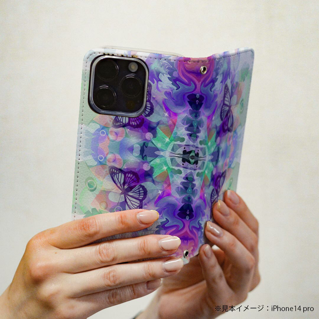 Google Pixel 9 Pro XL 専用 ケース カバー 手帳型 マグネット式 ピタッと閉まる レザーケース pixel9proxl カード収納 ポケット igcase 010189 　蝶　万華鏡