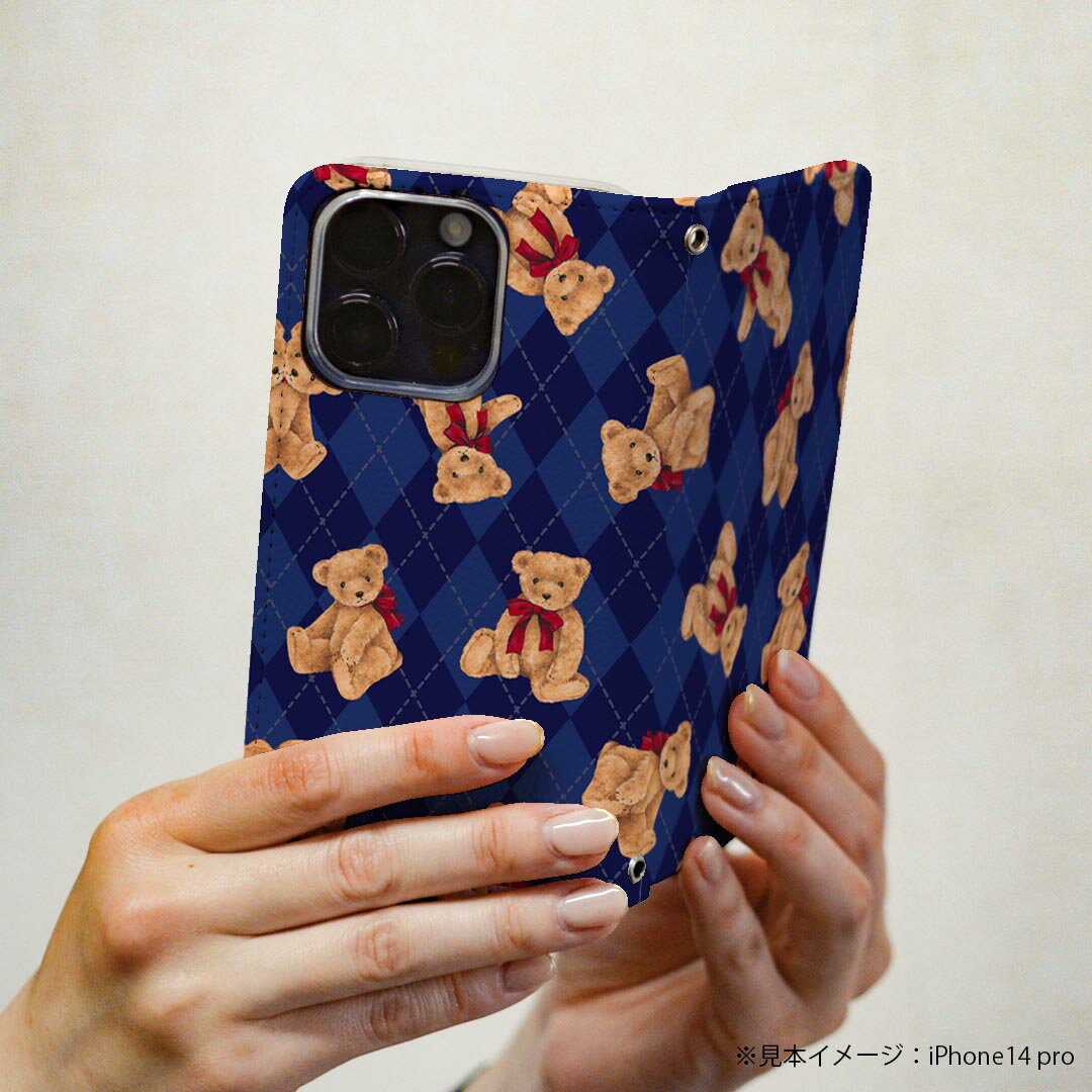 AQUOS zero5G basic SHG02 アクオス 専用 ケース カバー 手帳型 shg02 マグネット式 ピタッと閉まる レザーケース カード収納 ポケット igcase 010193 動物　熊　チェック