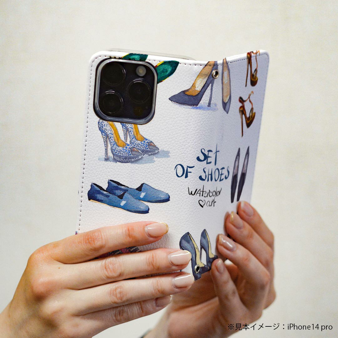 AQUOS wish5 用 スマホカバー SH-52F / SH-M32 共通対応 ケース カバー 手帳型 マグネット式 ピタッと閉まる レザーケース カード収納 ポケット 010205 おしゃれ　ファッション　水彩