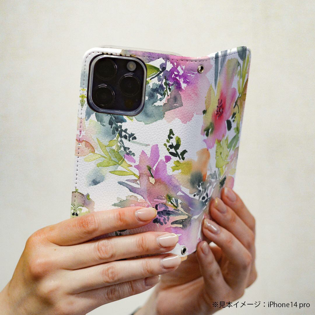Xperia 1 VII SO-51F 用 エクスペリア SO-51F / SOG15 / QX-FS44 / 共通対応カバー 手帳型 マグネット式 ピタッと閉まる レザーケース カード収納 ポケット igcase 010236 　花　水彩