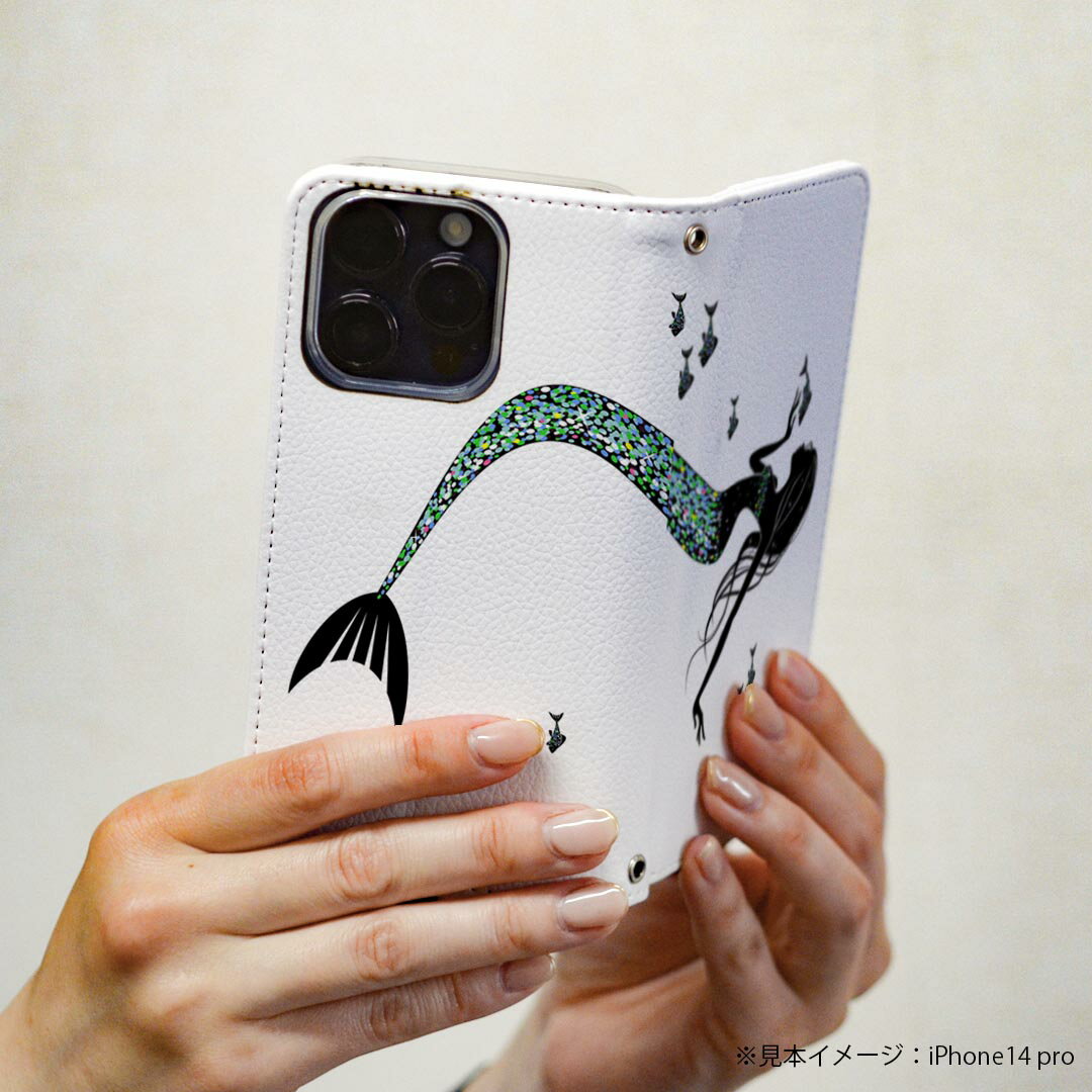 Galaxy Note8 SC-01K ギャラクシー ノートエイト sc01k 専用 ケース カバー 手帳型 マグネット式 ピタッと閉まる レザーケース カード収納 ポケット igcase 010279 人魚　マーメイド　モノクロ