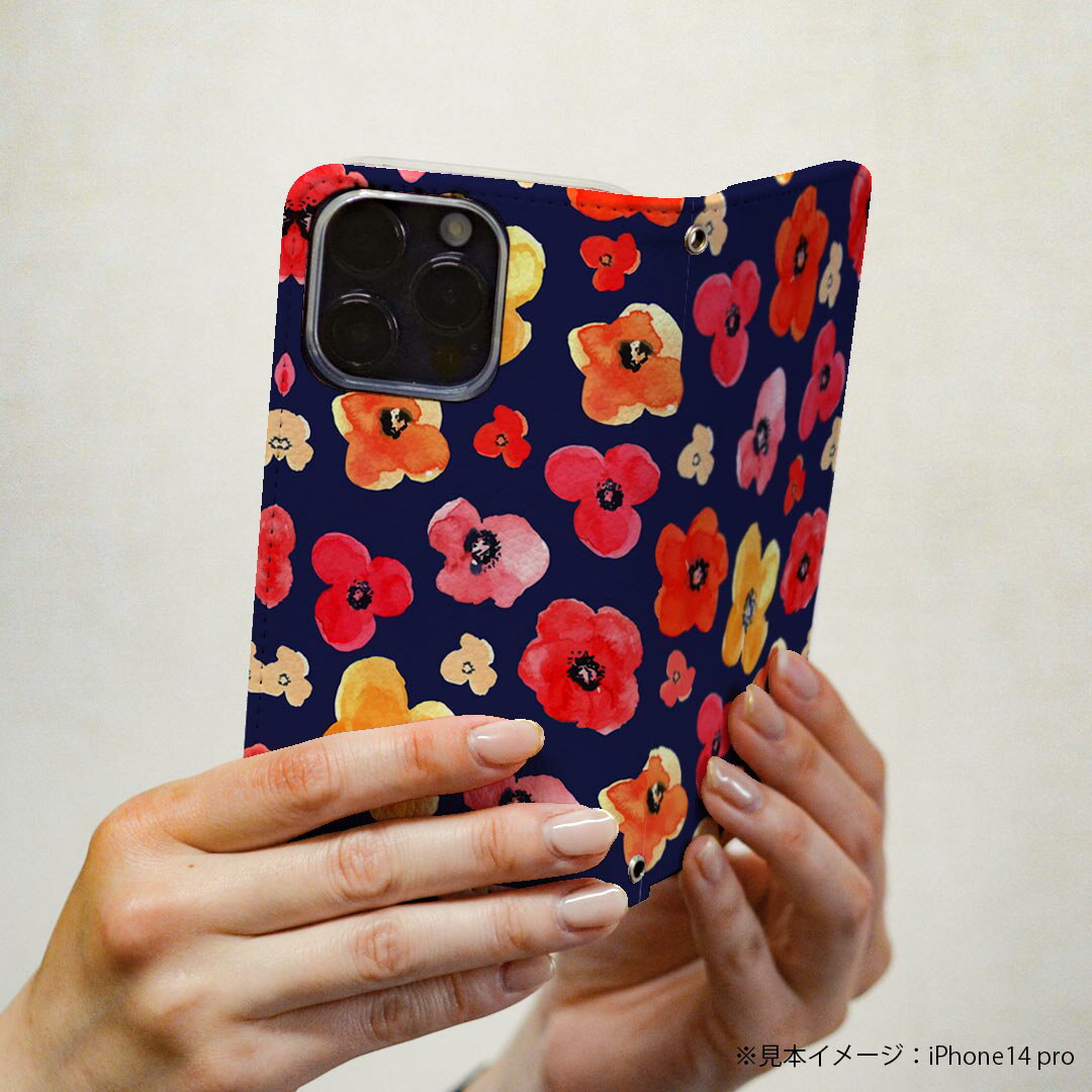 スマコレのXperia 10 V SO-52D / SOG11 / A302SO / XQ-DC44 エクスペリア 専用 ケース カバー 手帳型 マグネット式 ピタッと閉まる レザーケース so52d カード収納 ポケット igcase 010281 　花　赤　オレンジ｜アングル3