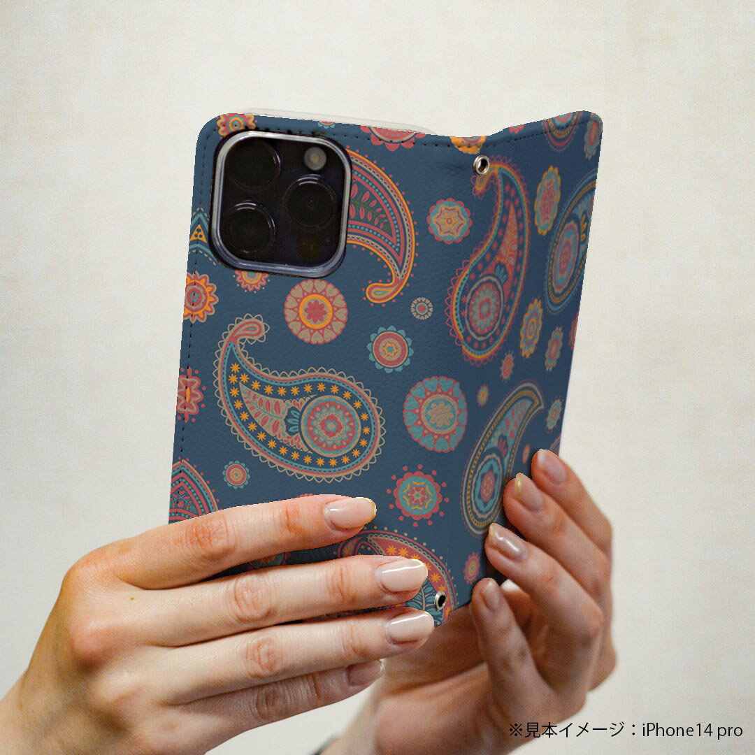 iPhone8 iphone 6/7/8 共通対応 アイフォーン 専用 ケース カバー 手帳型 マグネット式 ピタッと閉まる レザーケース sc02k カード収納 ポケット igcase 010403 ペイズリー　紺　模様 3
