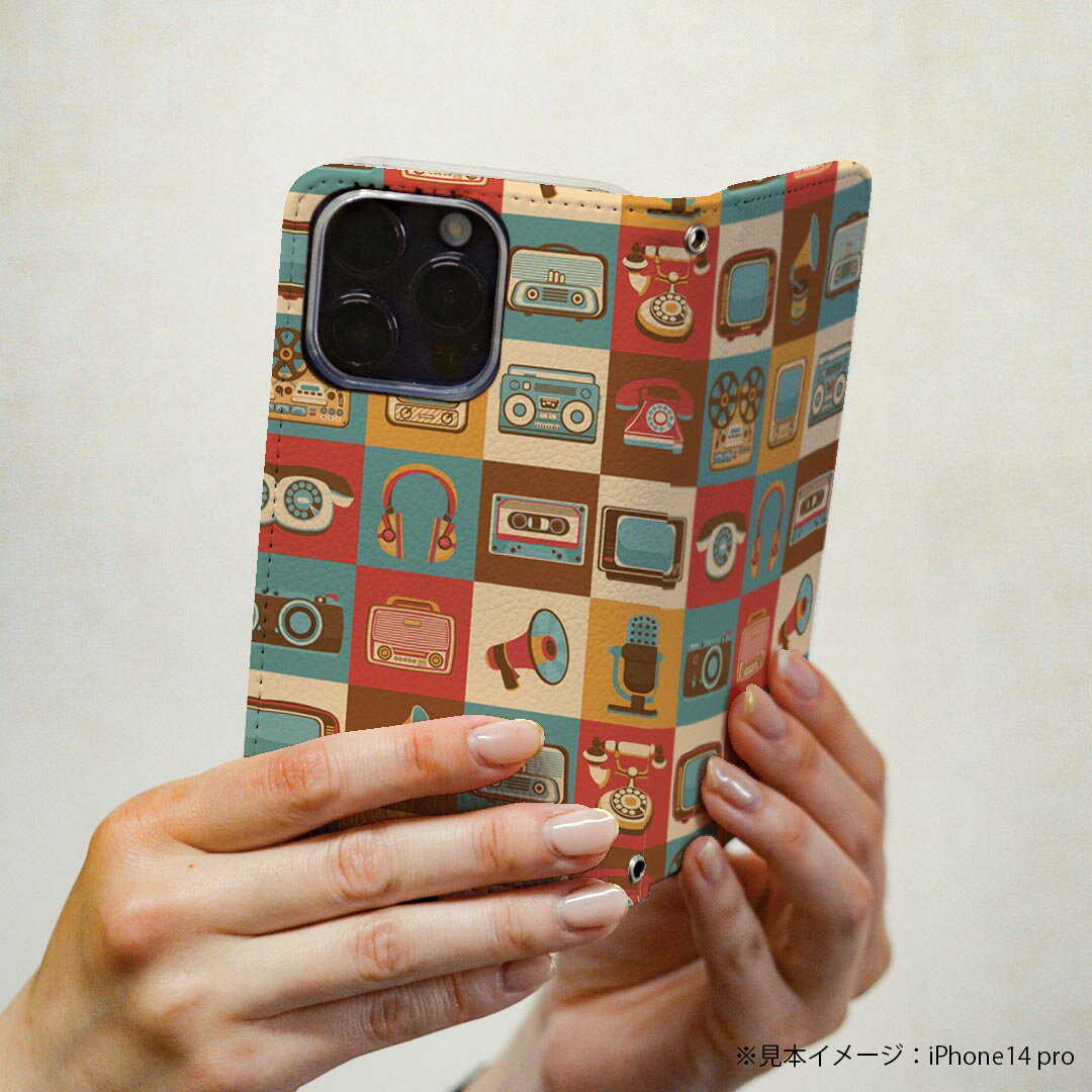 Arrows We F-51B FCG01 用 スマホカバー f51b ケース カバー 手帳型 マグネット式 ピタッと閉まる レザーケース カード収納 ポケット 010455 レトロ　テレビ　ラジオ