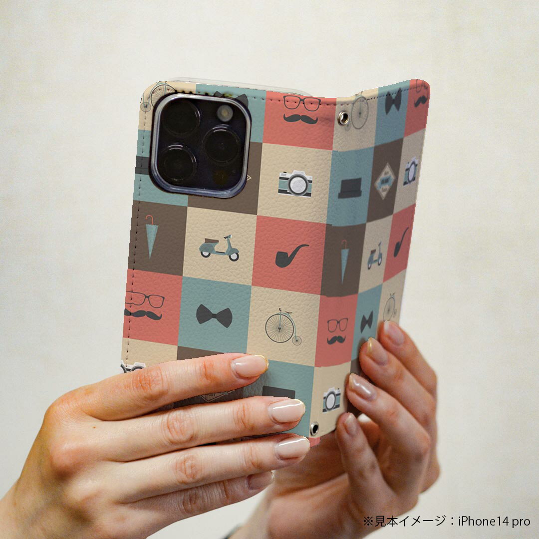 arrows NX F-01J アローズ NX 専用 ケース カバー 手帳型 マグネット式 ピタッと閉まる レザーケース f01j カード収納 ポケット igcase 010467 ひげ　めがね　カメラ