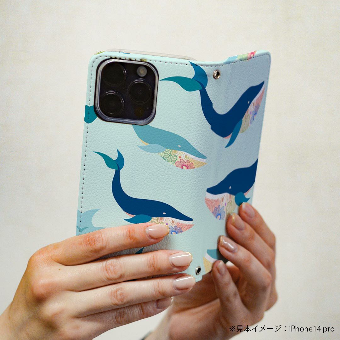 かんたんスマホ4 ケース ZTE かんたんスマホ4 A402ZT 6.1型 カバー 手帳型 マグネット式 ピタッと閉まる レザーケース カード収納 ポケット igcase 010550 くじら　海