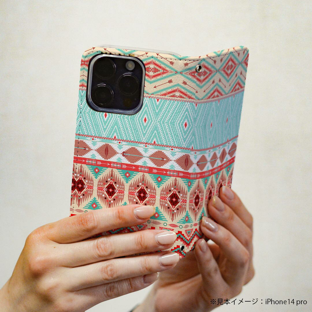 AQUOS zero5G basic SHG02 アクオス 専用 ケース カバー 手帳型 shg02 マグネット式 ピタッと閉まる レザーケース カード収納 ポケット igcase 010628 ネイティブ柄　赤　緑