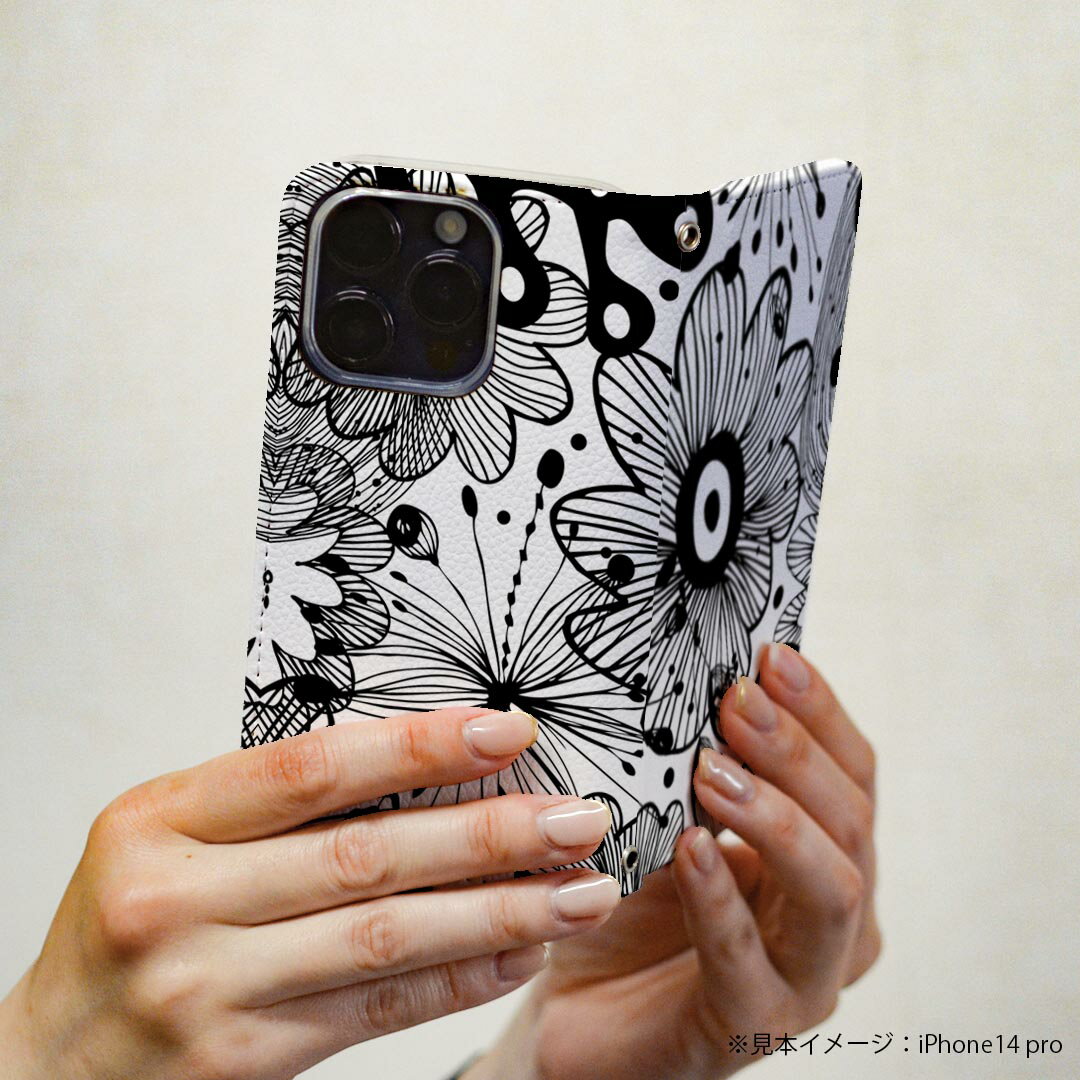iPhone8 iphone 6/7/8 共通対応 アイフォーン 専用 ケース カバー 手帳型 マグネット式 ピタッと閉まる レザーケース sc02k カード収納 ポケット igcase 010649 　花　黒 3