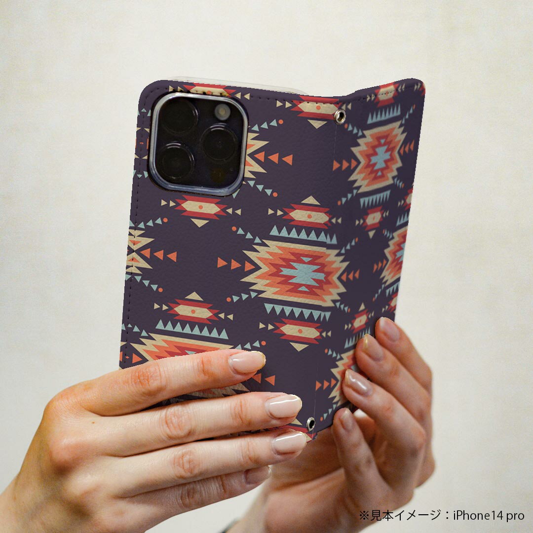 LGV33 Qua phone PX キュア フォン lgv33 専用 ケース カバー 手帳型 マグネット式 ピタッと閉まる レザーケース カード収納 ポケット igcase 010730 ネイティブ柄　カラフル