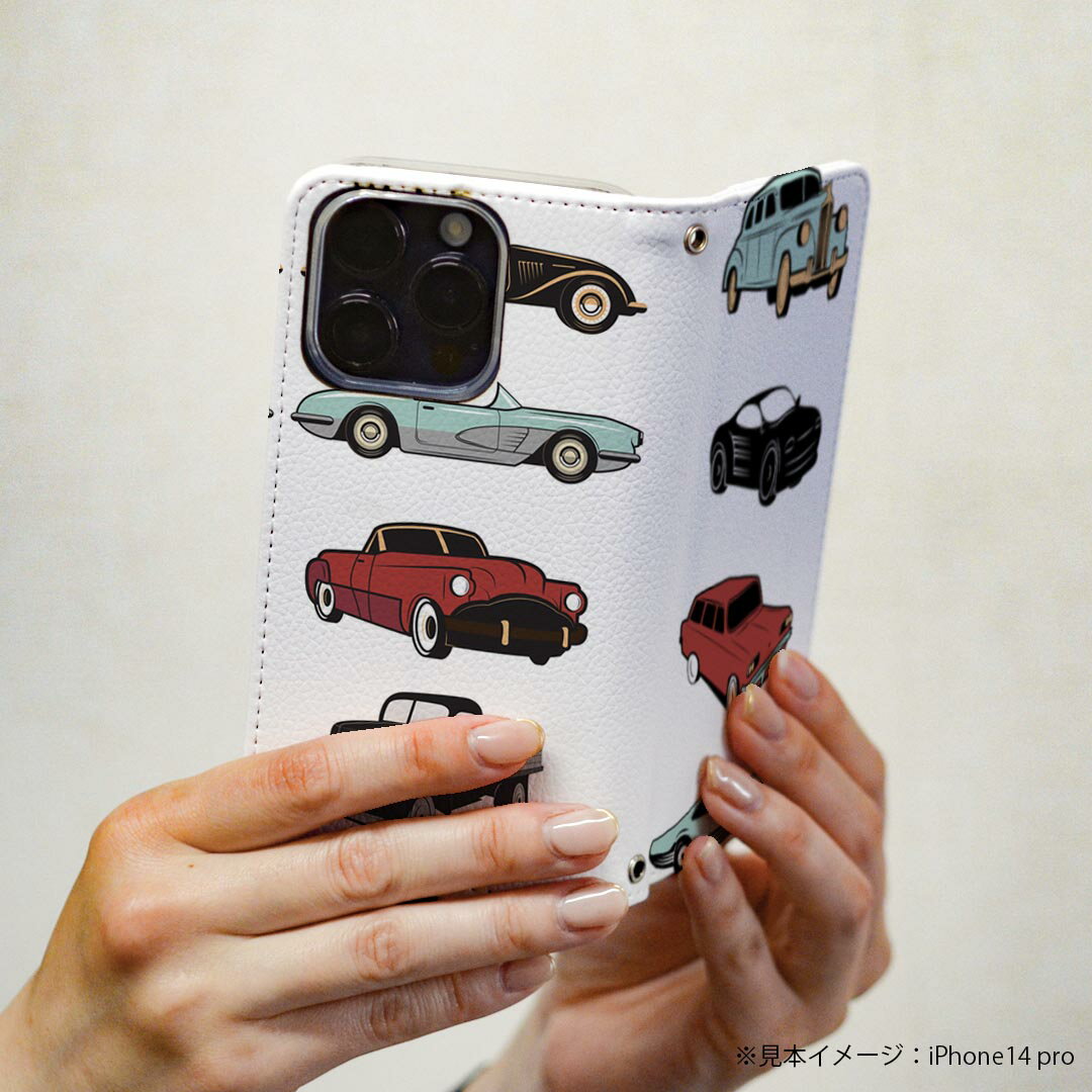 AQUOS R2 SH-03K アクオスR2 専用 ケース カバー 手帳型 マグネット式 ピタッと閉まる レザーケース sh03k カード収納 ポケット igcase 010758 レトロ　車　イラスト