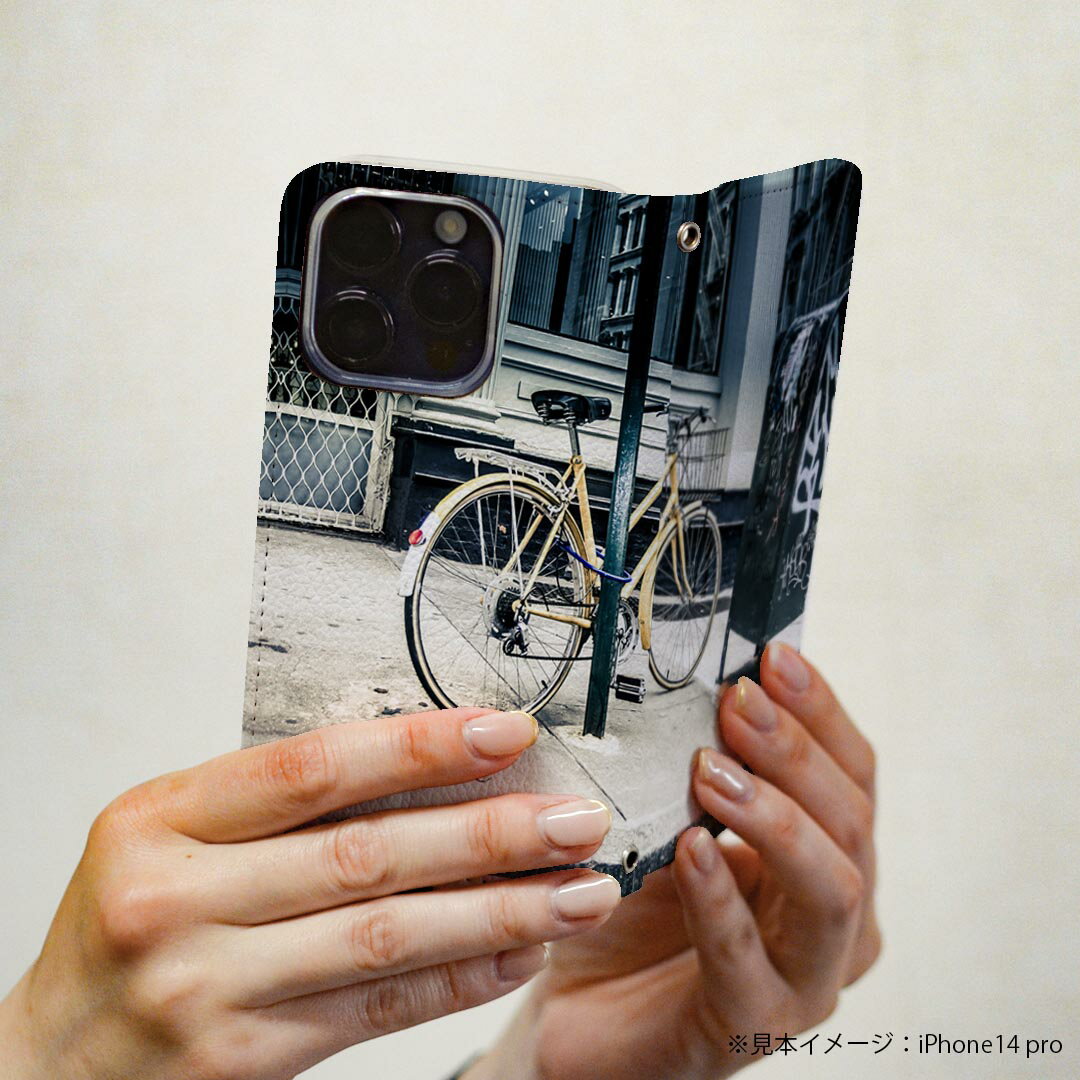 Xperia 5 V 用 SO-53D / SOG12 共通対応 ケース 手帳型 010828 自転車　写真　黄色