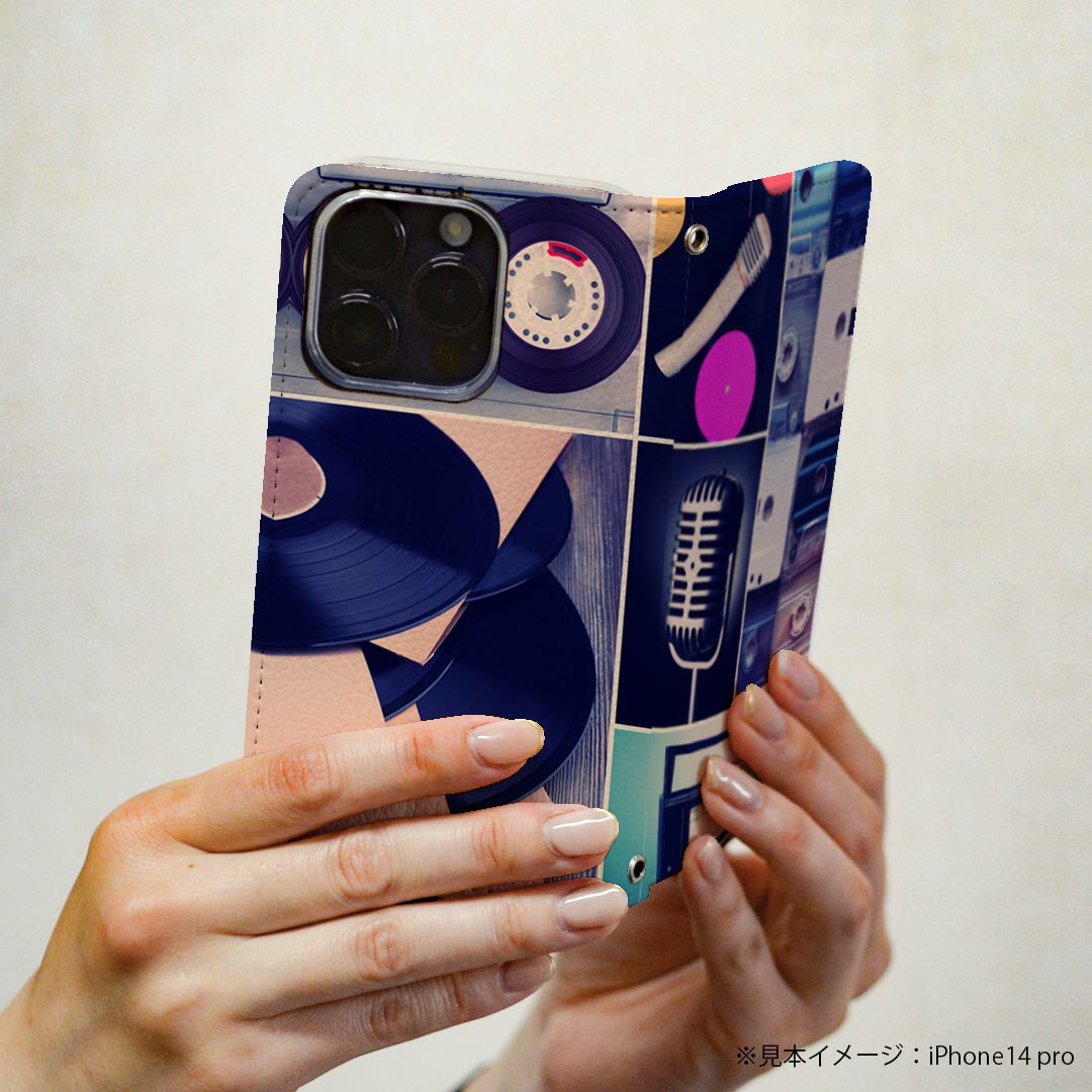 Xperia 10 VII 用 スマホカバー SO-52F / SOG16 / XQ-FE44 共通対応 ケース カバー 手帳型 マグネット式 ピタッと閉まる レザーケース カード収納 ポケット 010839 レコード　音楽　レトロ