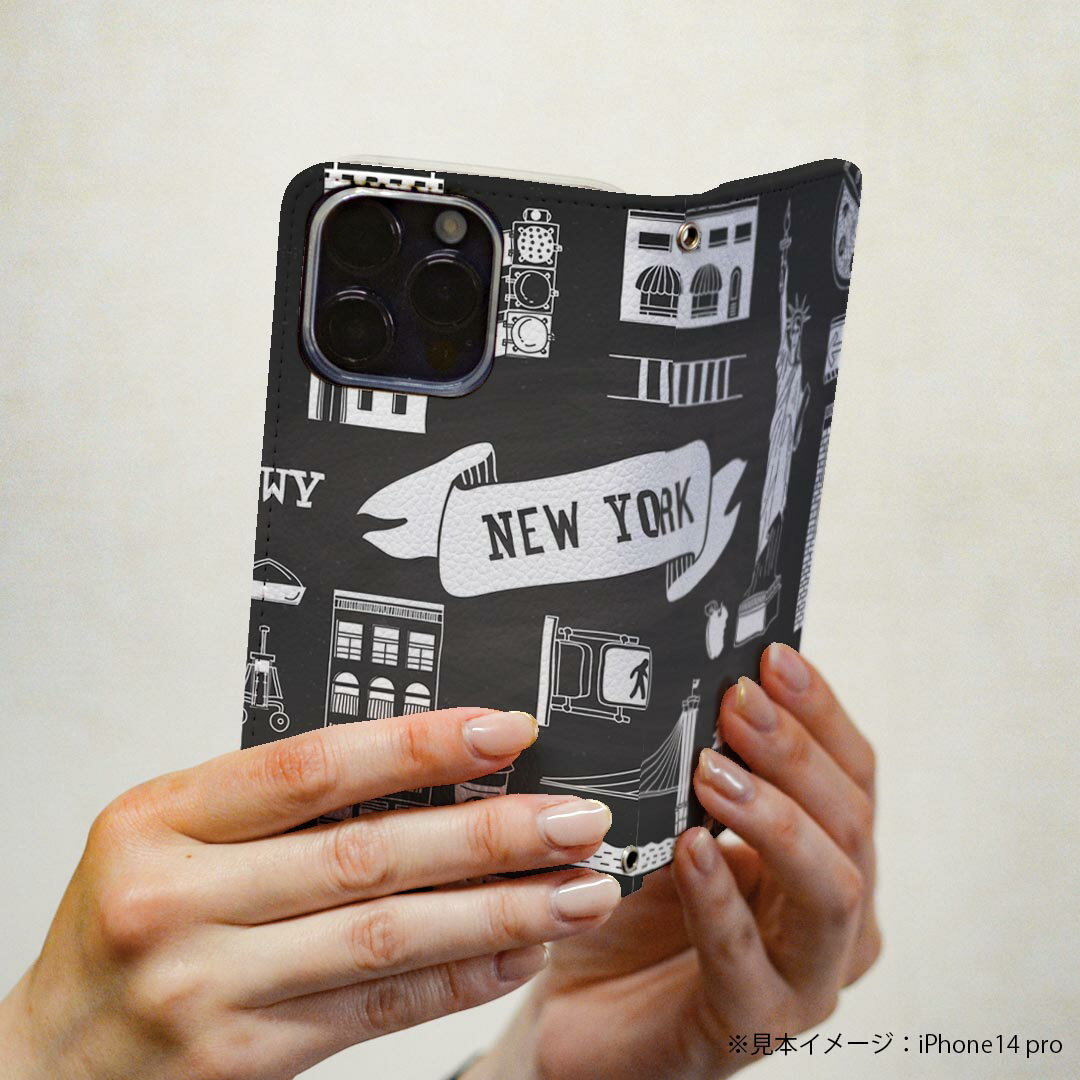 Galaxy A22 5G SC-56B 用 スマホカバー sc56b ケース カバー 手帳型 マグネット式 ピタッと閉まる レザーケース カード収納 ポケット 010842 ニューヨーク　風景　コーヒー