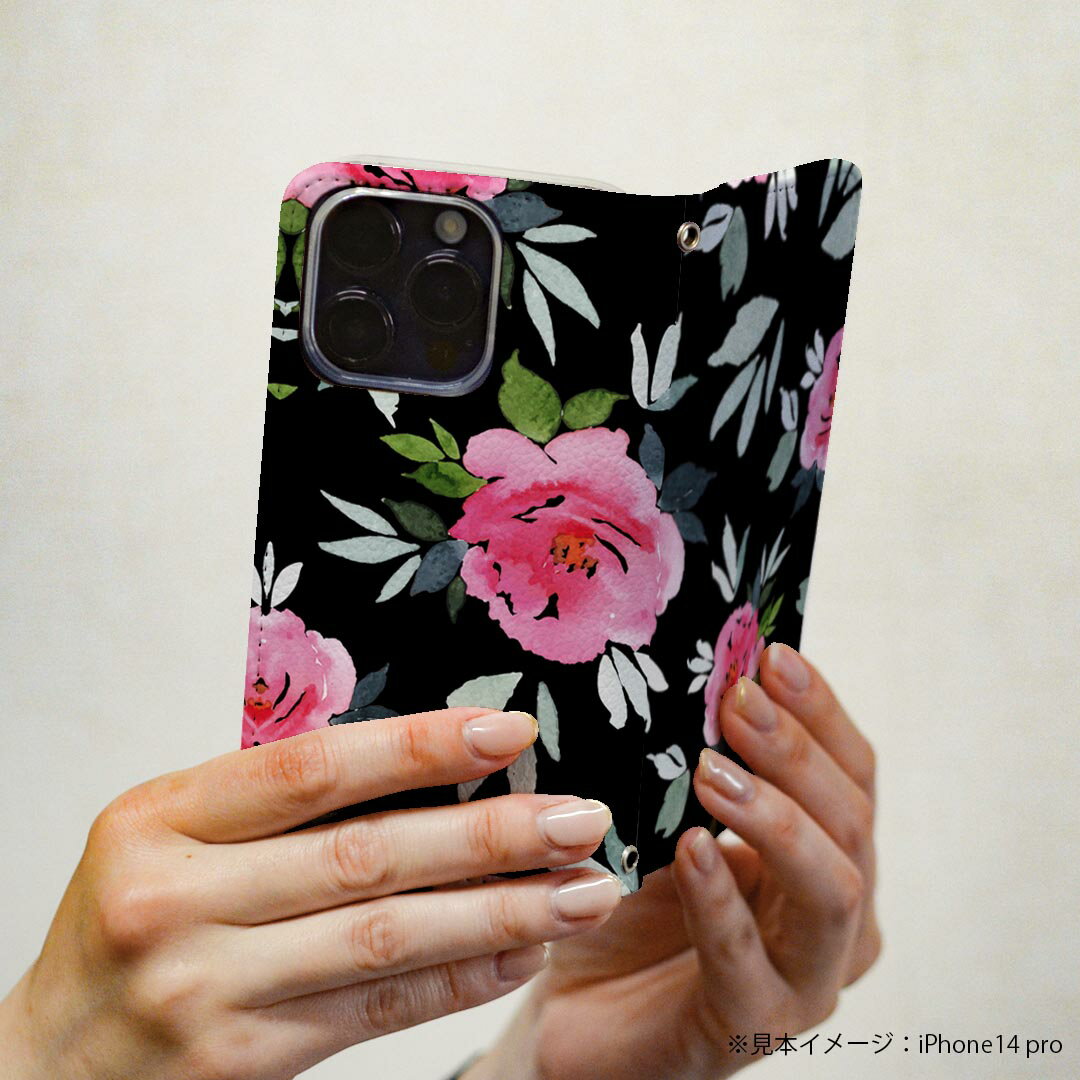 Galaxy S20 5G SCG01 ギャラクシー 専用 ケース カバー 手帳型 マグネット式 ピタッと閉まる レザーケース sc02k カード収納 ポケット igcase 011073 花　ピンク　黒