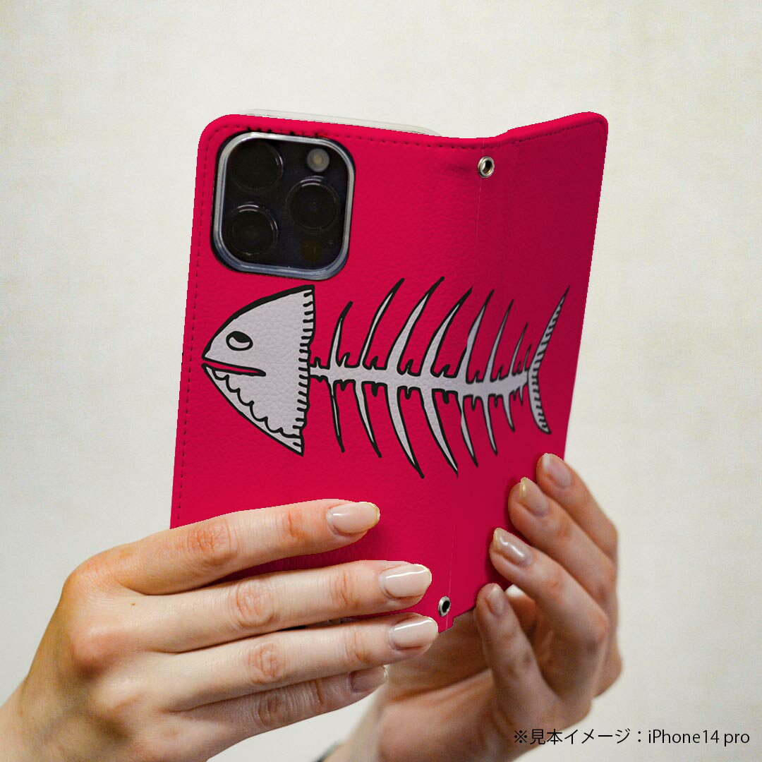 Galaxy S22 用 スマホカバー SC-51C / SCG13 共通対応 ケース カバー 手帳型 マグネット式 ピタッと閉まる レザーケース カード収納 ポケット 011144 魚　生き物　ピンク