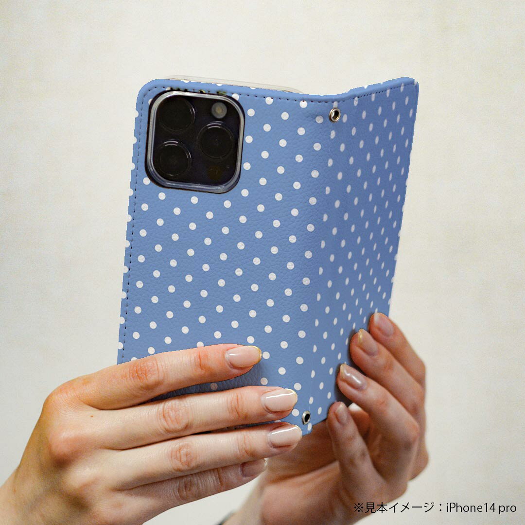 スマコレのAQUOS wish3 SH-53D A302SH SH-M25 用 ケース カバー 手帳型 マグネット式 ピタッと閉まる レザーケース sh53d カード収納 ポケット 011303 水玉　ドット　青｜アングル3