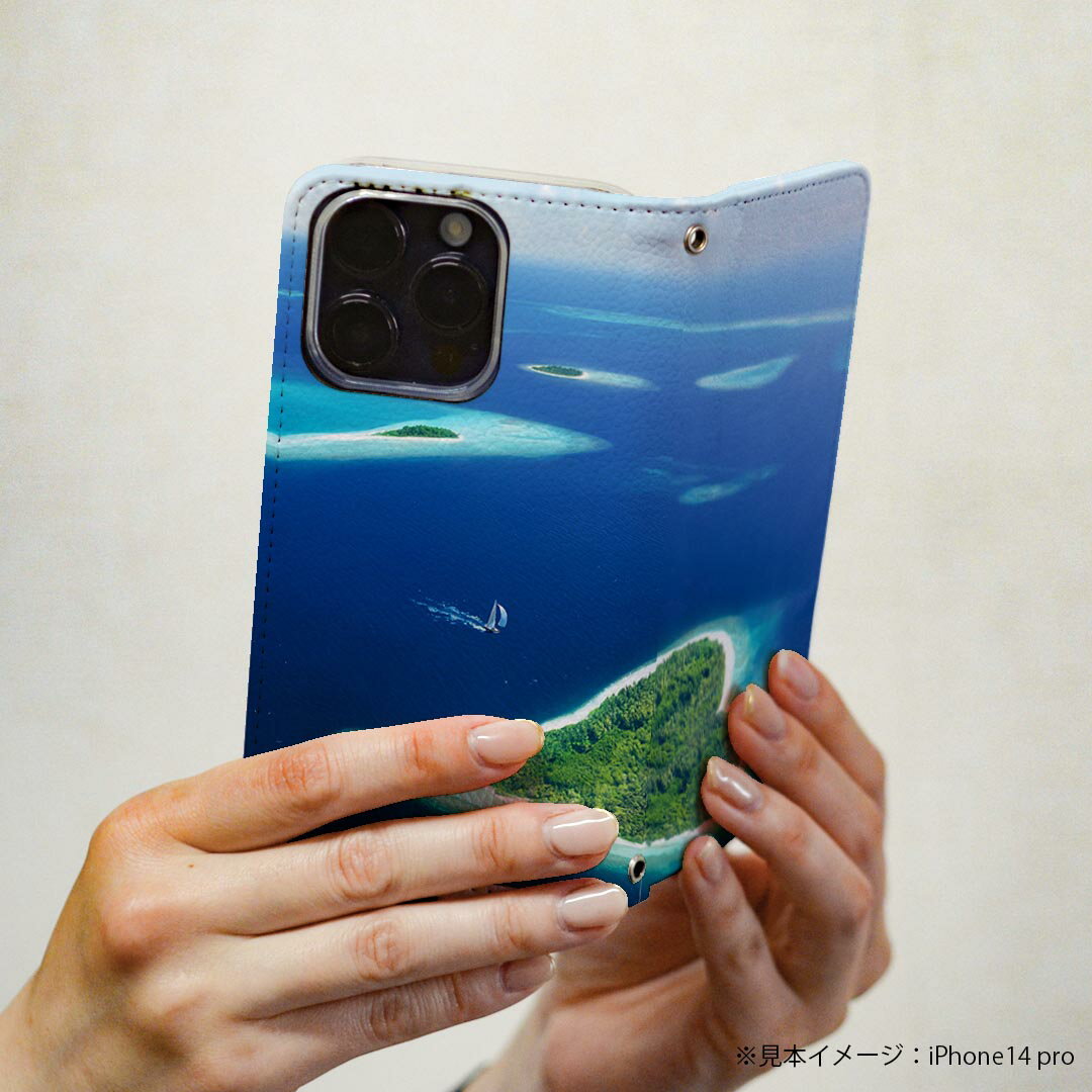 Xperia Ace III 用 スマホカバー SO-53C / SOG08 共通対応 ケース so53c カバー 手帳型 マグネット式 ピタッと閉まる レザーケース カード収納 ポケット 011391 海　ハート　島