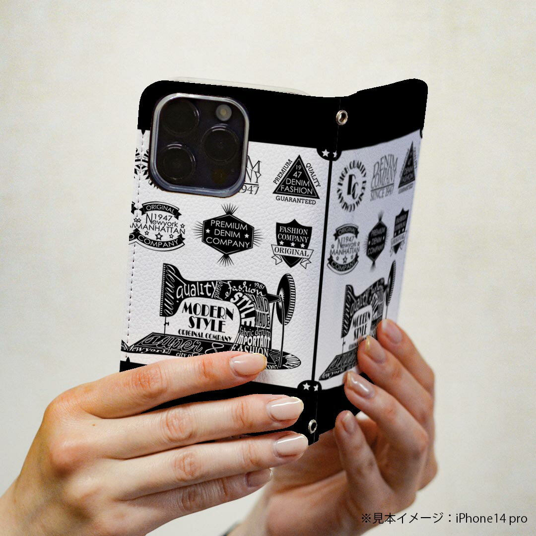 Xperia Ace III 用 スマホカバー SO-53C / SOG08 共通対応 ケース so53c カバー 手帳型 マグネット式 ピタッと閉まる レザーケース カード収納 ポケット 011393 ミシン　ファッション　英語