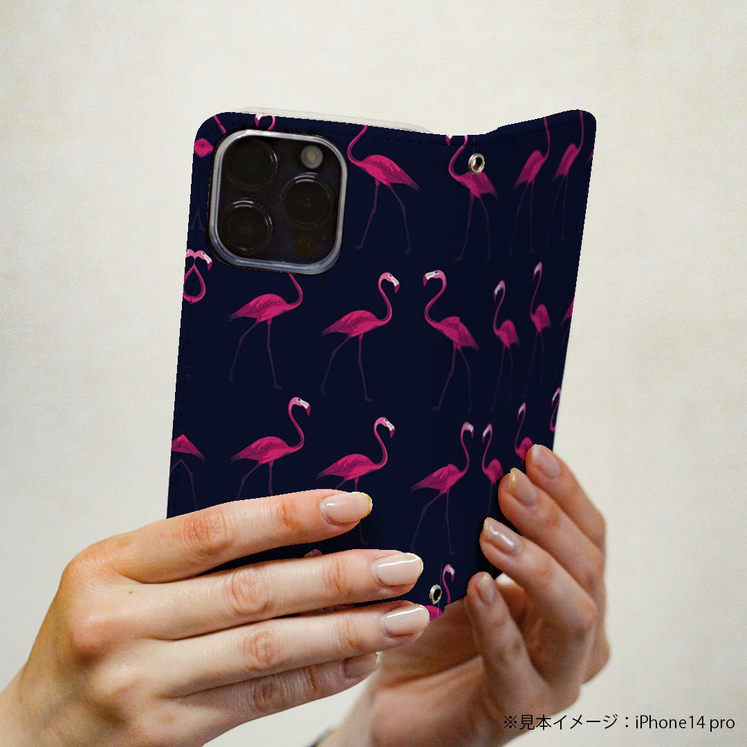 Galaxy A41 用 スマホカバー SC-41A / SCV48 共通対応 ケース カバー 手帳型 マグネット式 ピタッと閉まる レザーケース カード収納 ポケット 011576 フラミンゴ　ネイビー　ピンク