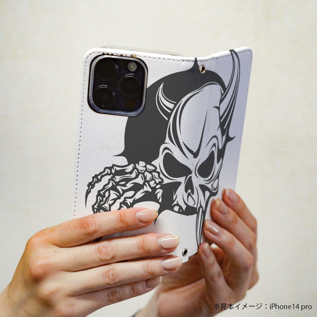 Xperia 5 V 用 SO-53D / SOG12 共通対応 ケース 手帳型 011669 骸骨　ドクロ　悪魔