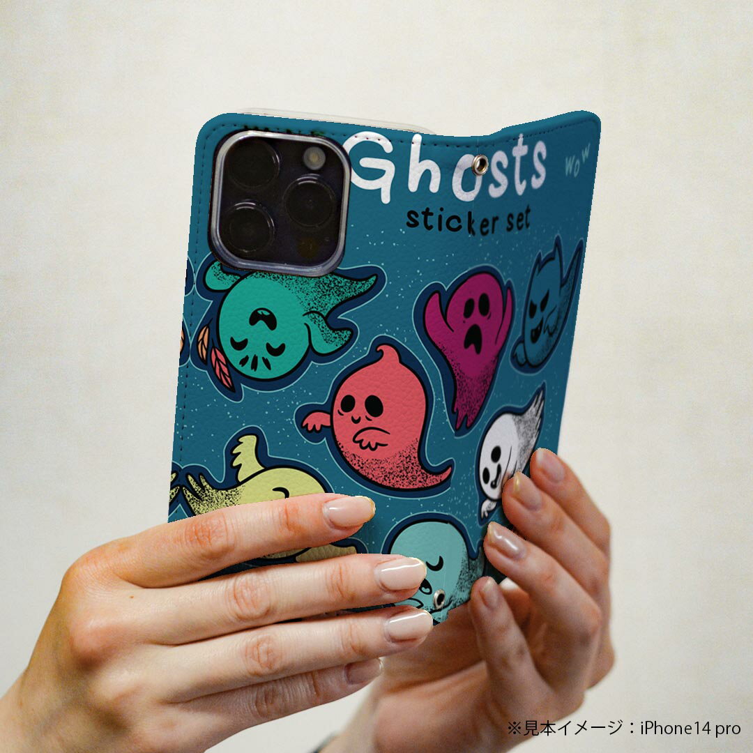 iPhone 16e 用 各キャリア 共通対応 iphone16e 手帳型ケース カバー 手帳型 マグネット式 ピタッと閉まる レザーケース カード収納 ポケット igcase 011692 おばけ　キャラクター　ゴースト
