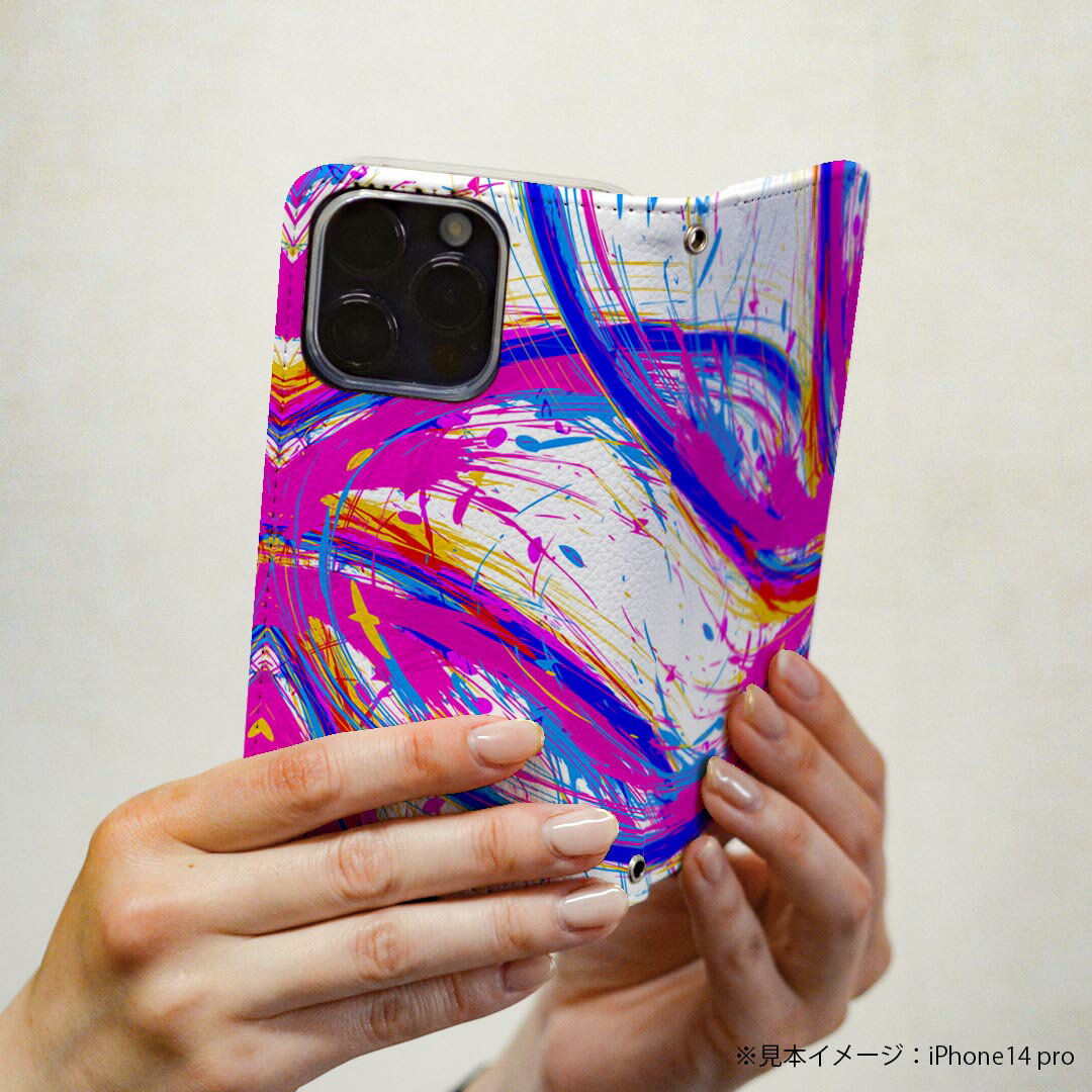 LGV33 Qua phone PX キュア フォン lgv33 専用 ケース カバー 手帳型 マグネット式 ピタッと閉まる レザーケース カード収納 ポケット igcase 011754 カラフル　蛍光　ピンク