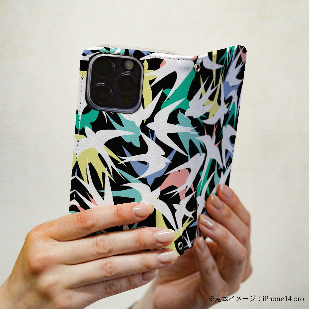 L-01K V30+ LG 専用 ケース カバー 手帳型 マグネット式 ピタッと閉まる レザーケース l01k カード収納 ポケット igcase 012170 鳥　ツバメ　カラフル