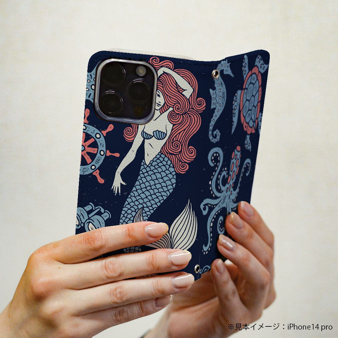 Google Pixel 9 Pro XL 専用 ケース カバー 手帳型 マグネット式 ピタッと閉まる レザーケース pixel9proxl カード収納 ポケット igcase 012315 人魚　マリン　海