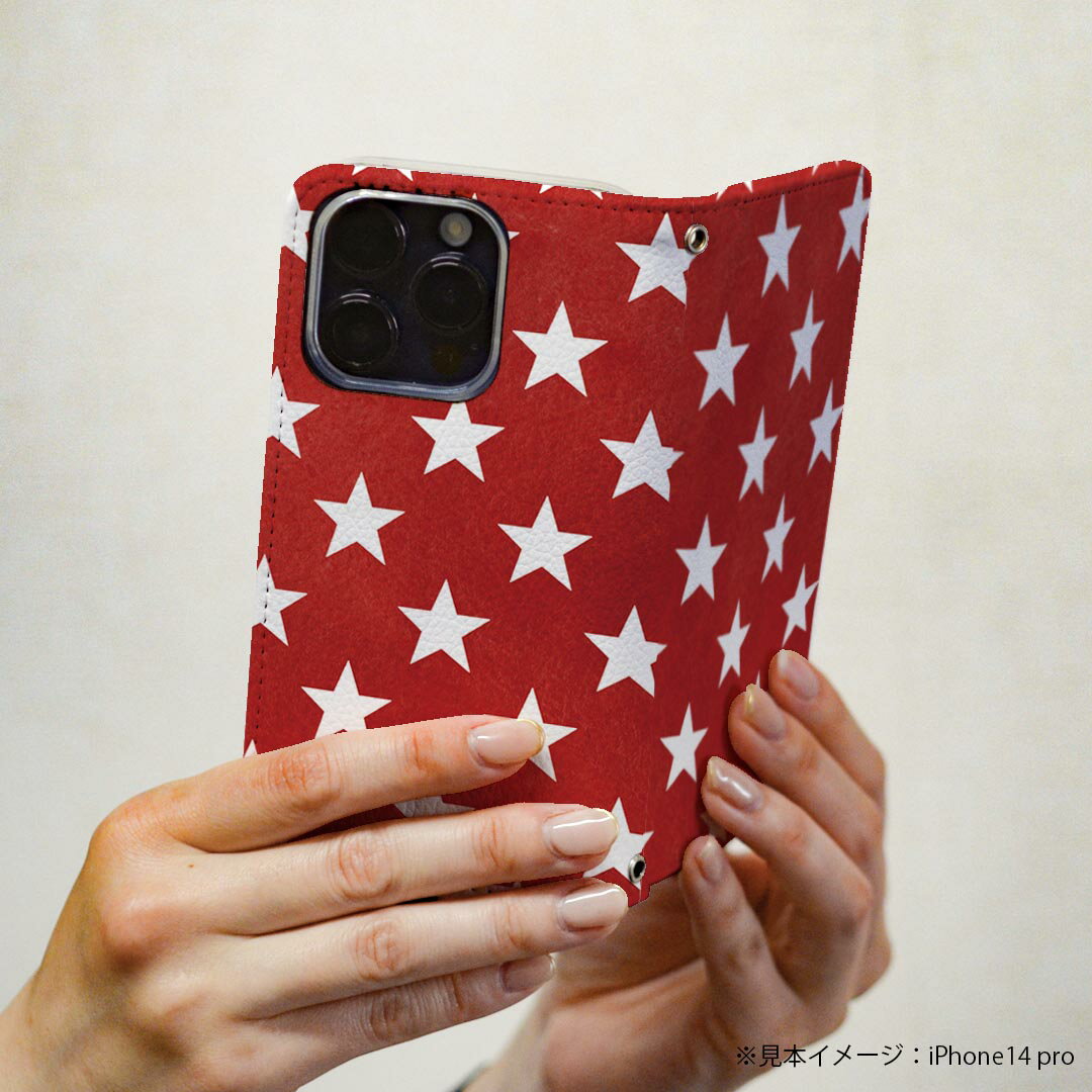 AQUOS wish2 / wish 用 スマホカバー SH-51C / SHG06 / A104SH / SH-M20 共通対応 ケース カバー 手帳型 マグネット式 ピタッと閉まる レザー カード収納 ポケット 012368 赤　星　スター