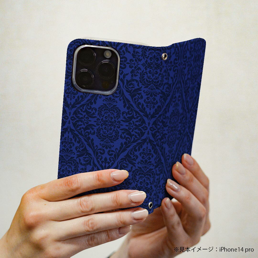 Galaxy A41 用 スマホカバー SC-41A / SCV48 共通対応 ケース カバー 手帳型 マグネット式 ピタッと閉まる レザーケース カード収納 ポケット 012392 青　柄　ダマスク