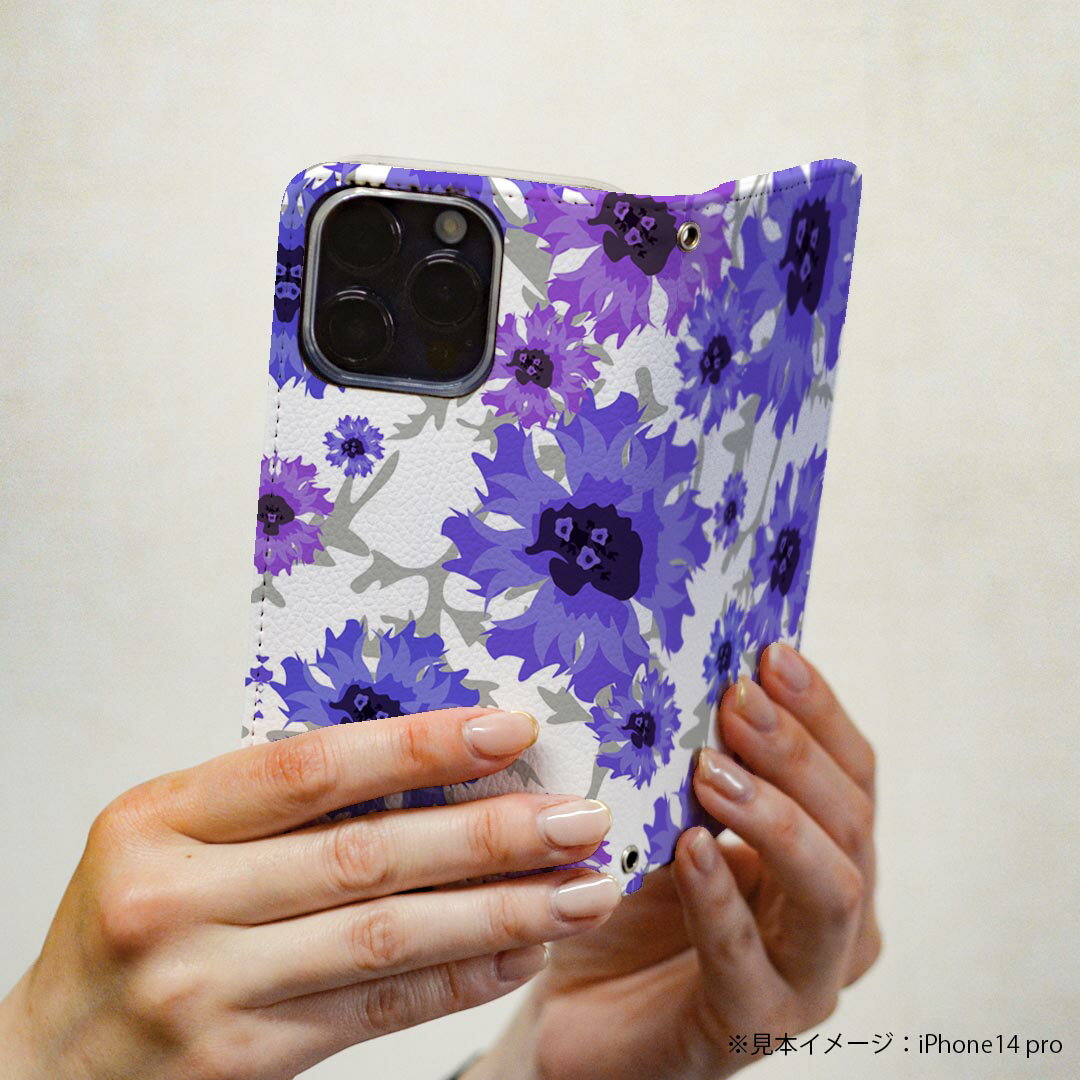 Galaxy A54 5G 用 スマホカバー SC-53D / SCG21 共通対応 ケース カバー 手帳型 マグネット式 ピタッと閉まる レザーケース カード収納 ポケット 012736 花　花柄　青