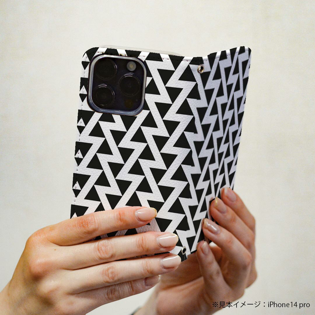 DIGNO BX3 用 A401KC / A402KC / A403KC 共通対応 ケース カバー 手帳型 マグネット式 ピタッと閉まる レザーケース ディグノBX3 カード収納 ポケット igcase 012740 白黒　モノトーン　ギザギザ