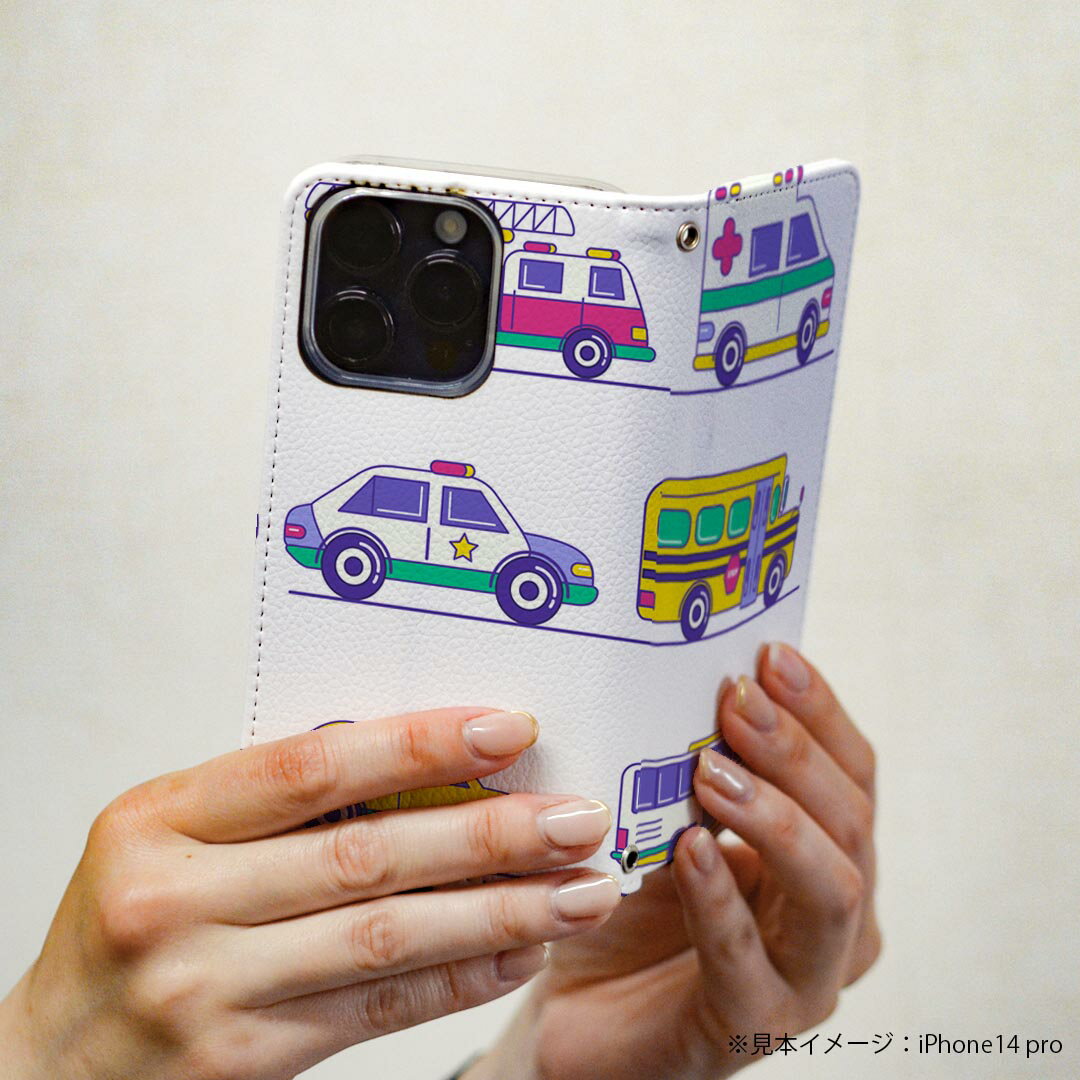 AQUOS wish5 用 スマホカバー SH-52F / SH-M32 共通対応 ケース カバー 手帳型 マグネット式 ピタッと閉まる レザーケース カード収納 ポケット 013206 乗り物　救急車　パトカー