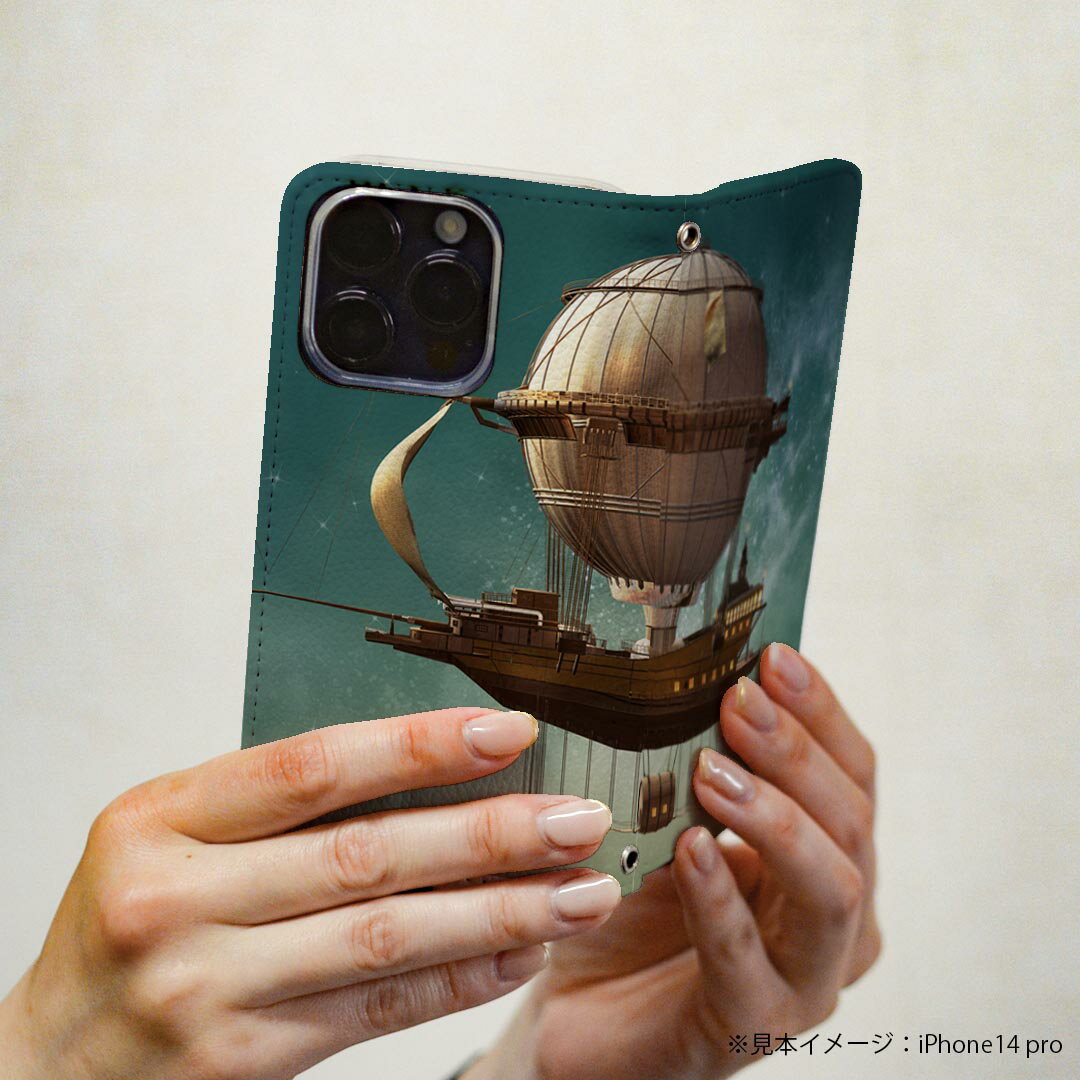 Galaxy A54 5G 用 スマホカバー SC-53D / SCG21 共通対応 ケース カバー 手帳型 マグネット式 ピタッと閉まる レザーケース カード収納 ポケット 013540 飛行船　宇宙