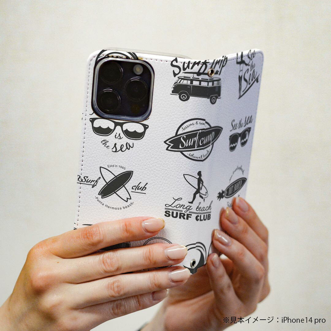 iPhone14pro 6.1インチ 専用 各キャリア iPhone14 Pro プロ 共通対応 ケース カバー 手帳型 マグネット式 ピタッと閉まる レザーケース カード収納 ポケット igcase 013886 サーフィン　海　ロゴ