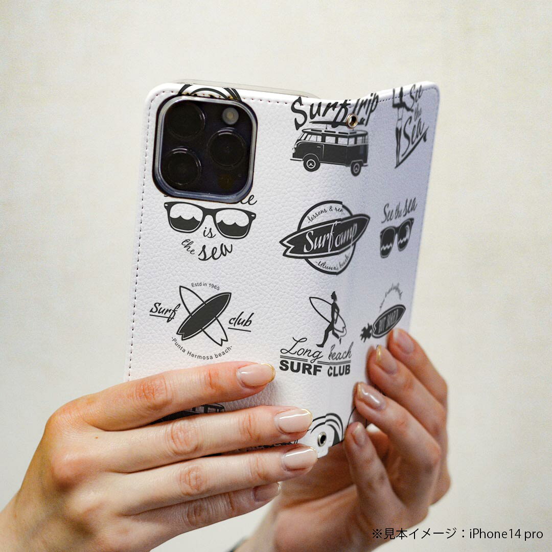 Xperia 5 III 用 スマホカバー SO-53B / SOG05 共通対応 ケース カバー 手帳型 マグネット式 ピタッと閉まる レザーケース カード収納 ポケット 013961 サーフィン　海　ロゴ