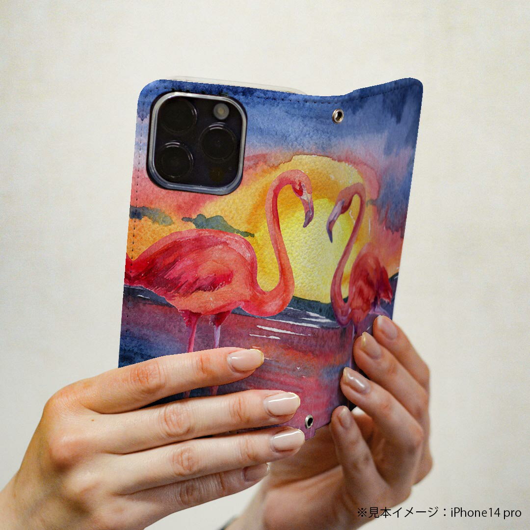 Galaxy S21+ 5G SCG10 ギャラクシー 専用 ケース カバー scg10 手帳型 マグネット式 ピタッと閉まる レザーケース カード収納 ポケット igcase 014020 フラミンゴ　海　アニマル